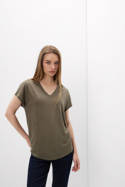 The Pure Linen リネン Vネック ショートスリーブ Tシャツ