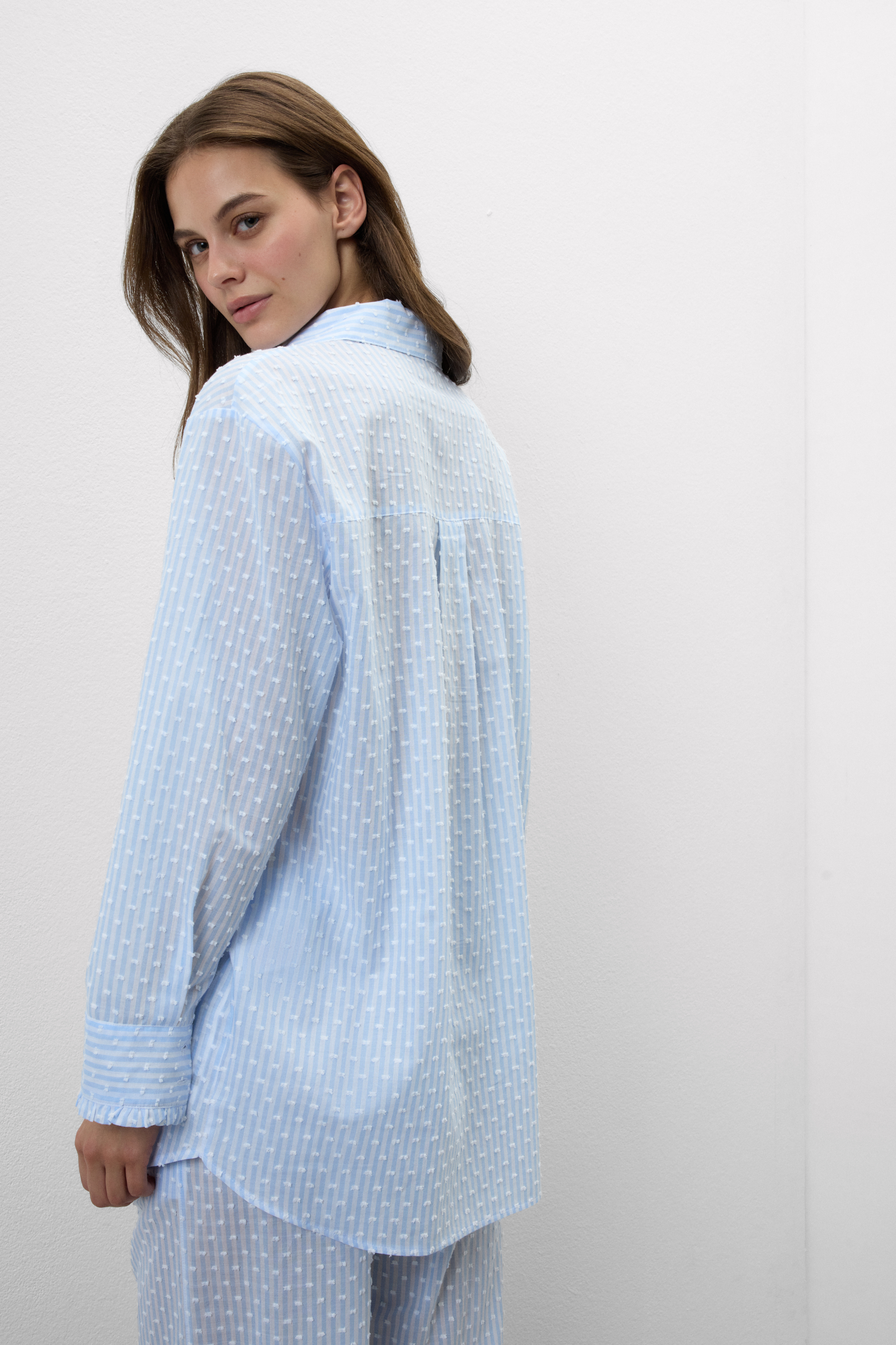 Camicia in Tela di Cotone Plumetis Romantic Stripes