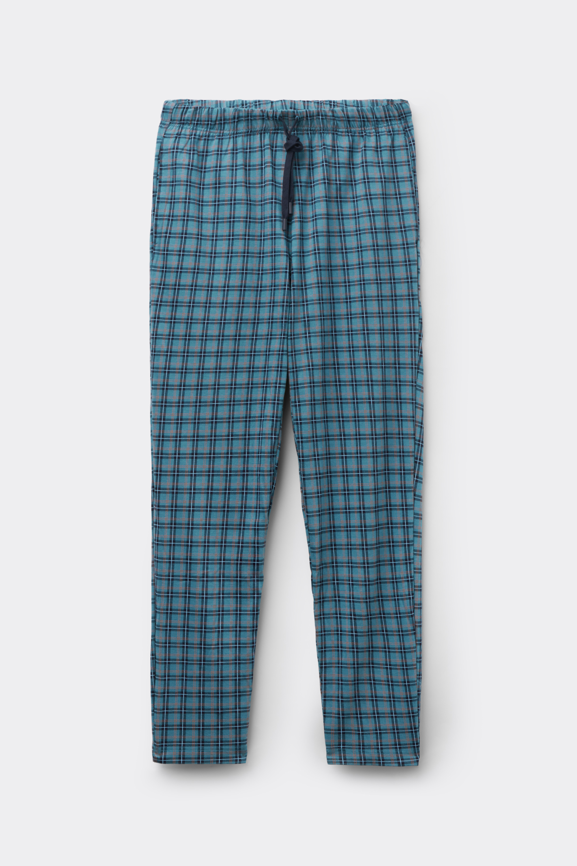 Pantaloni Lunghi in Cotone Stampa Check Azzurro