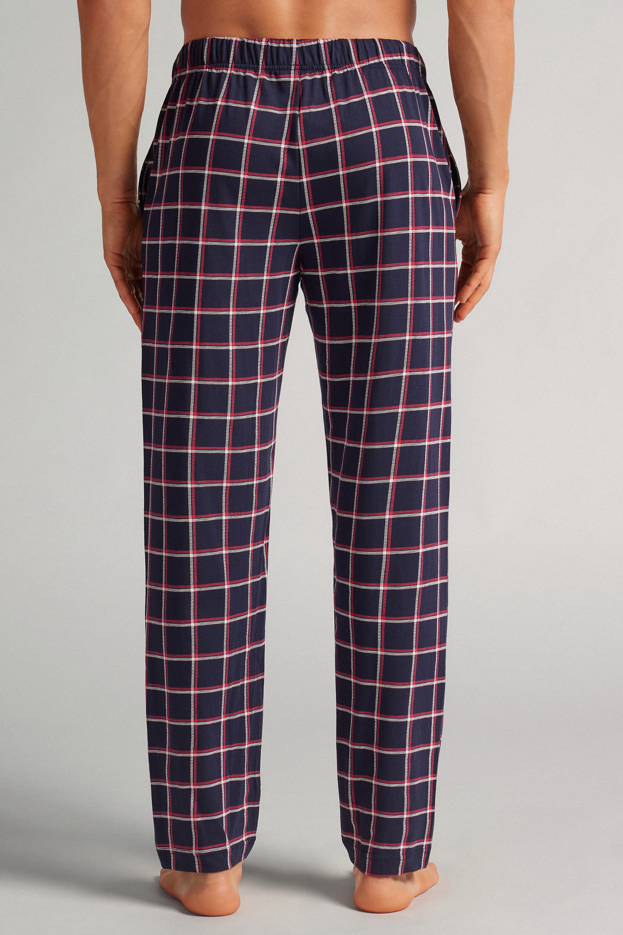 Pantaloni Lunghi in Cotone Stampa Check Blu/Bianco/Rosso