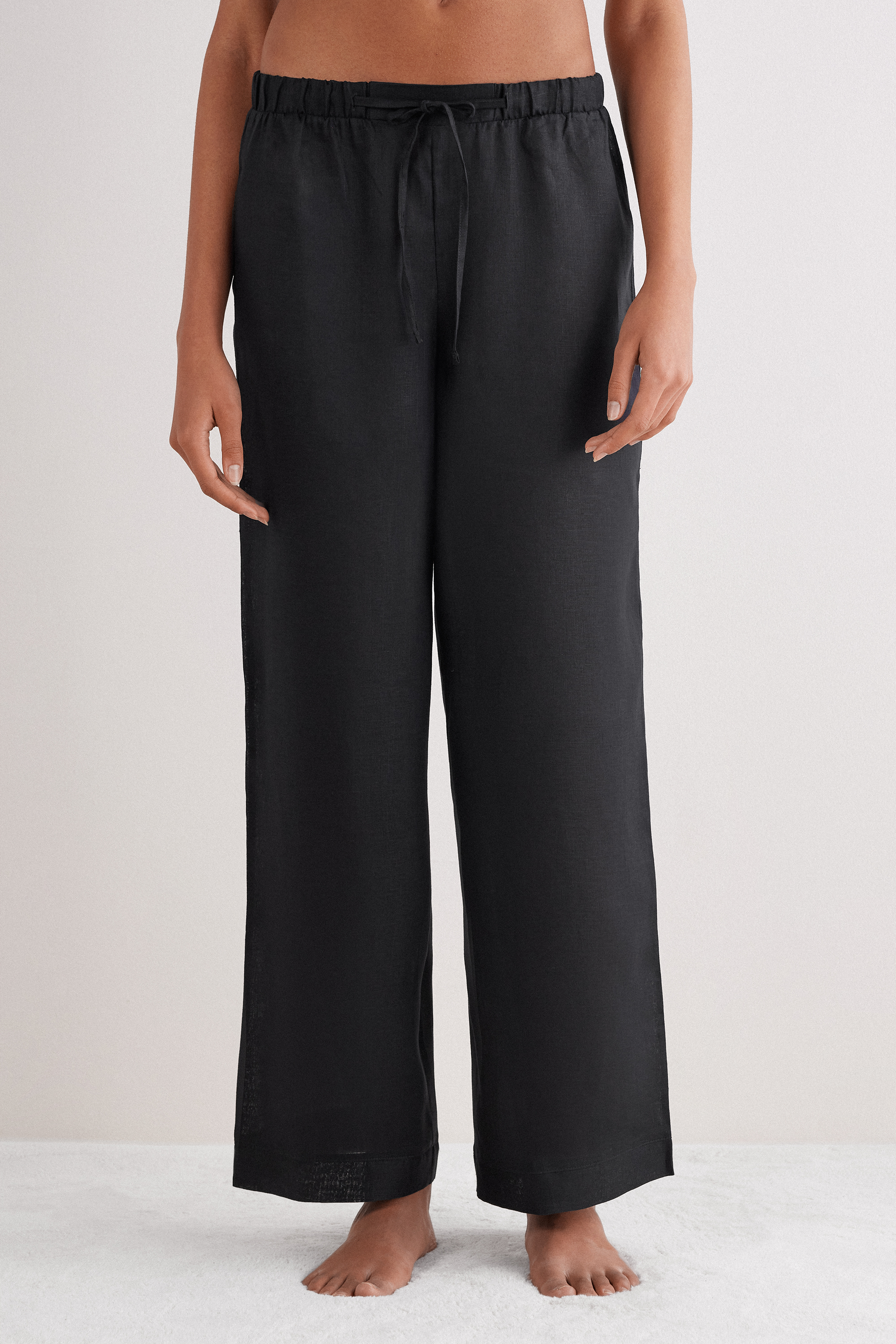 Pantalone Lungo con Coulisse in Tela di Lino The Pure Linen