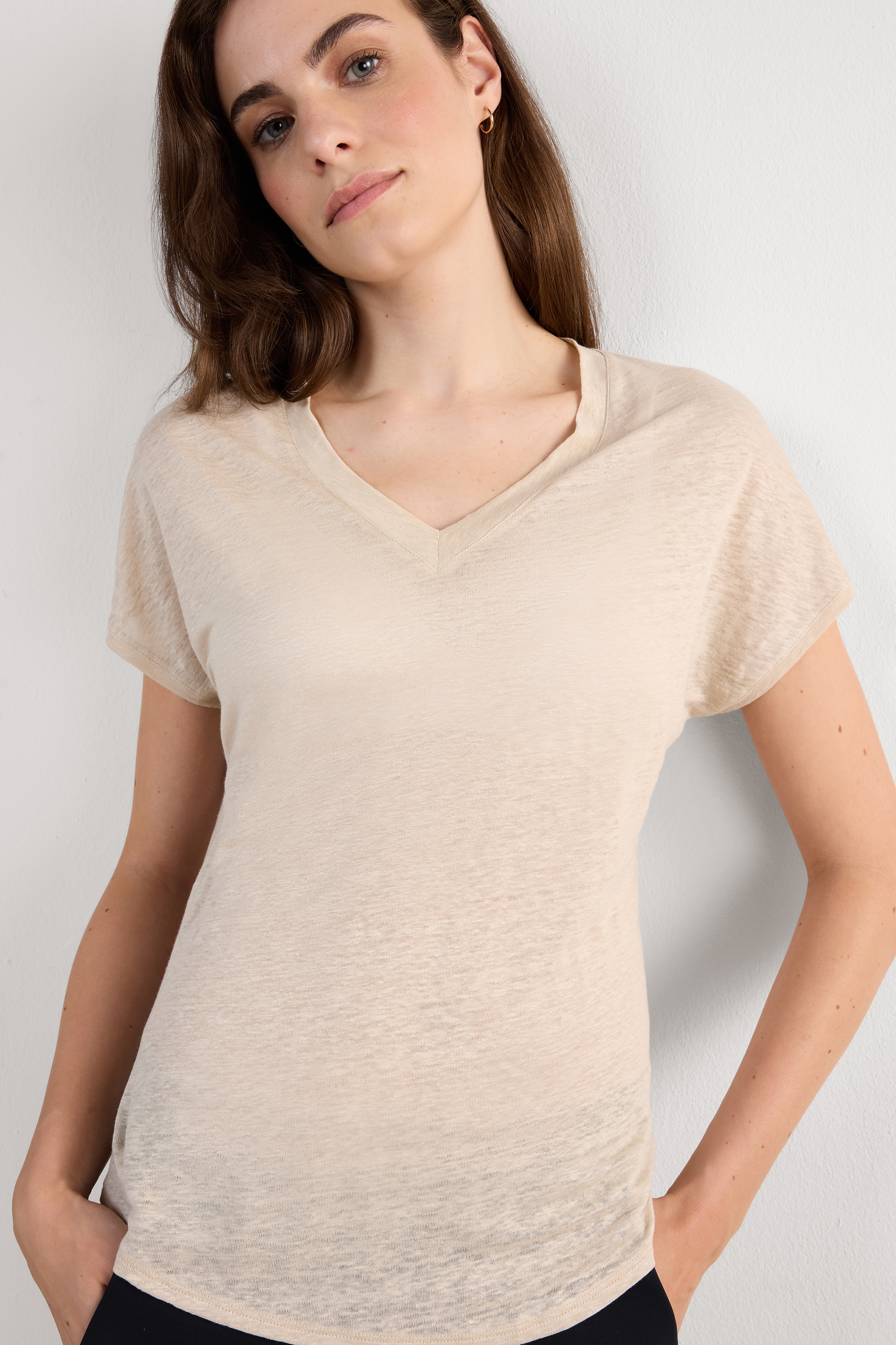 Maglia Manica Corta con Scollo a V in Lino The Pure Linen