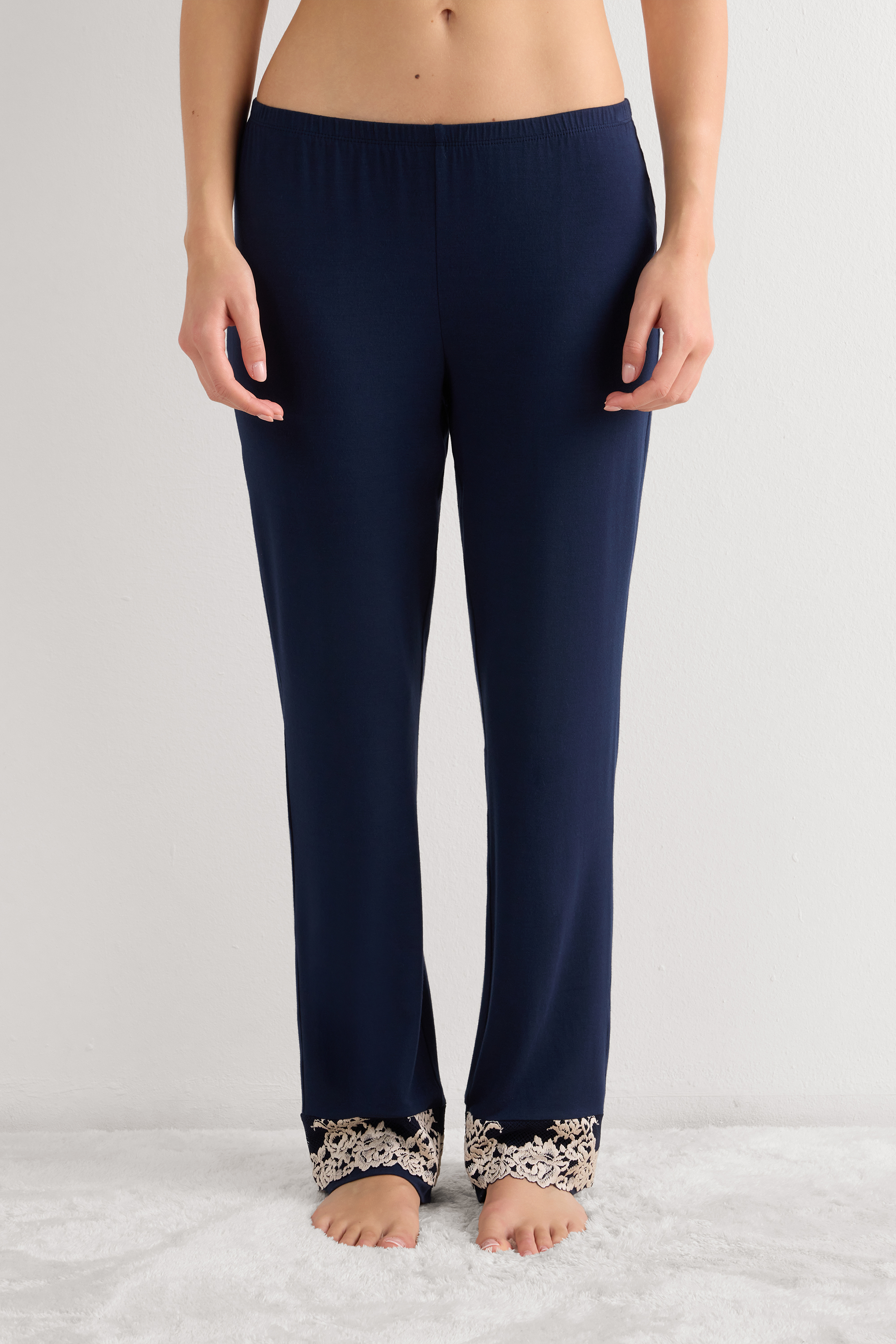 Pantalone Lungo in Modal con Balza Pretty Flowers