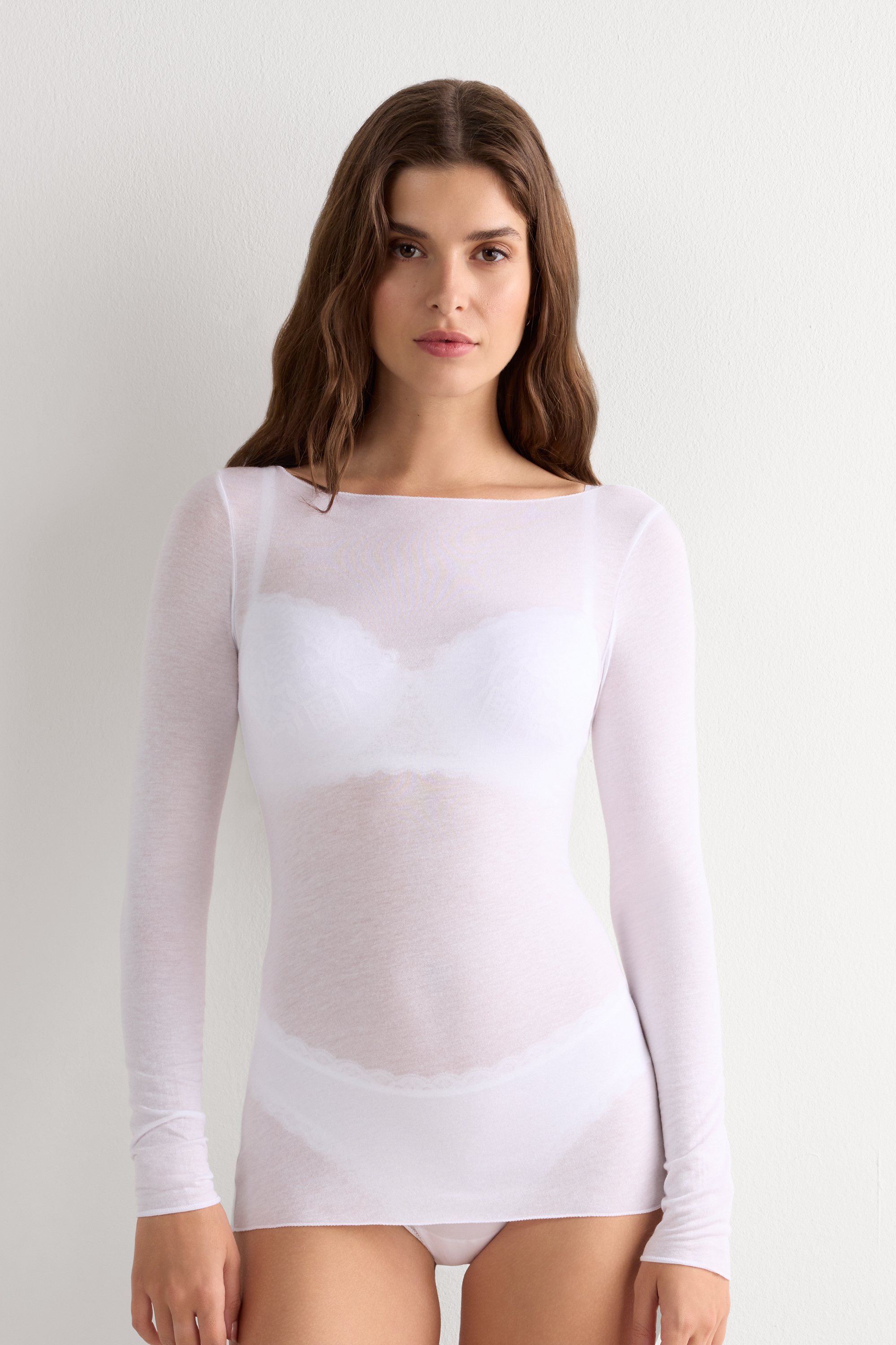 Maglia Manica Lunga Ultralight con Cashmere e Scollo a Barchetta