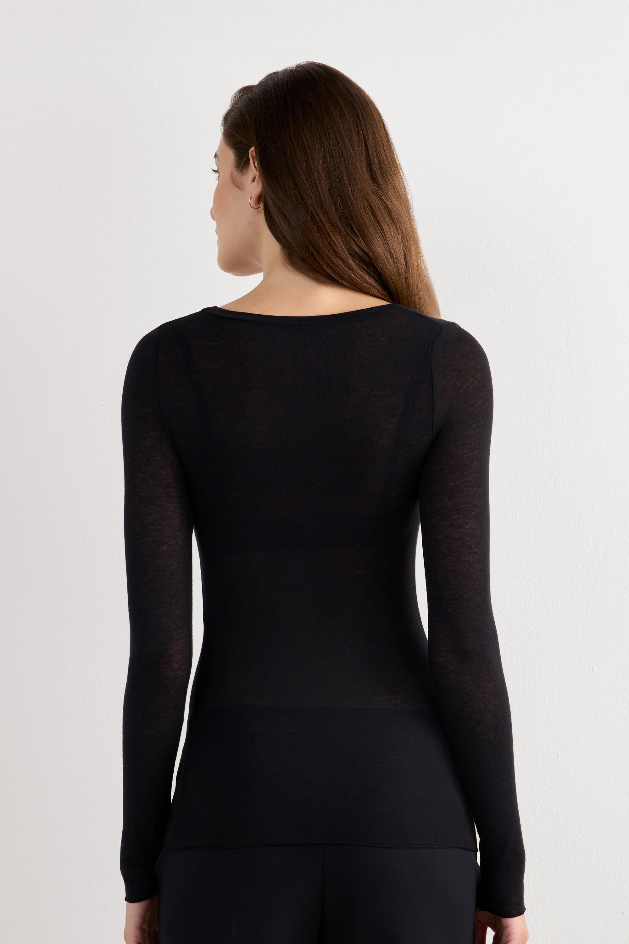 Maglia Manica Lunga Modal Ultralight con Cashmere Scollo Madonna