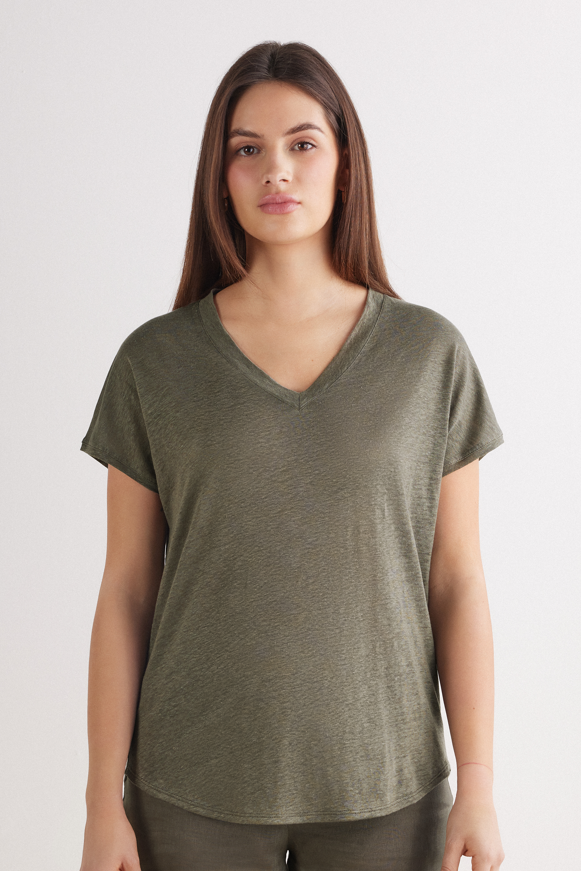 Maglia Manica Corta con Scollo a V in Lino The Pure Linen