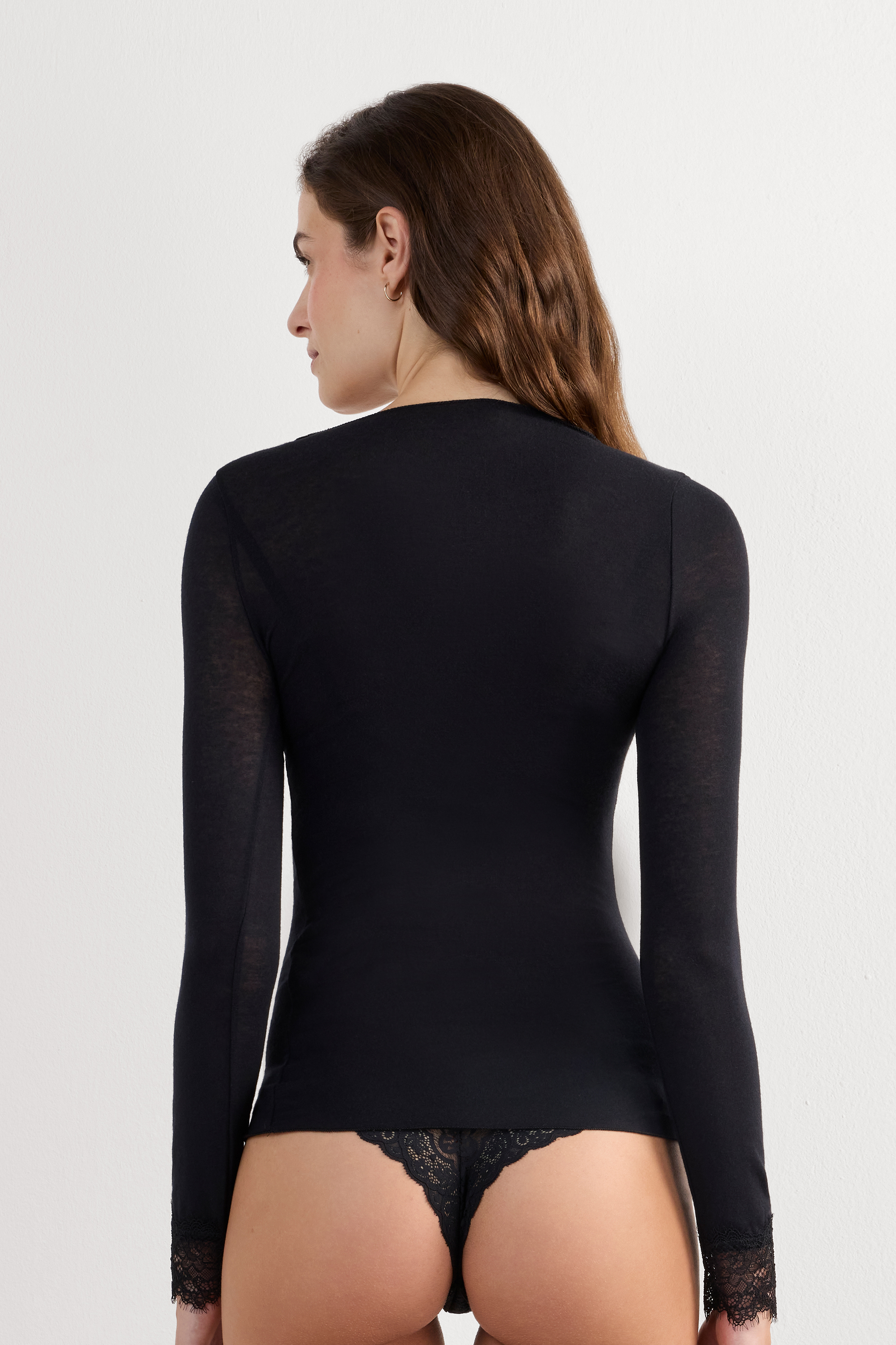 Maglia Scollo a V Ultralight con Cashmere e Pizzo