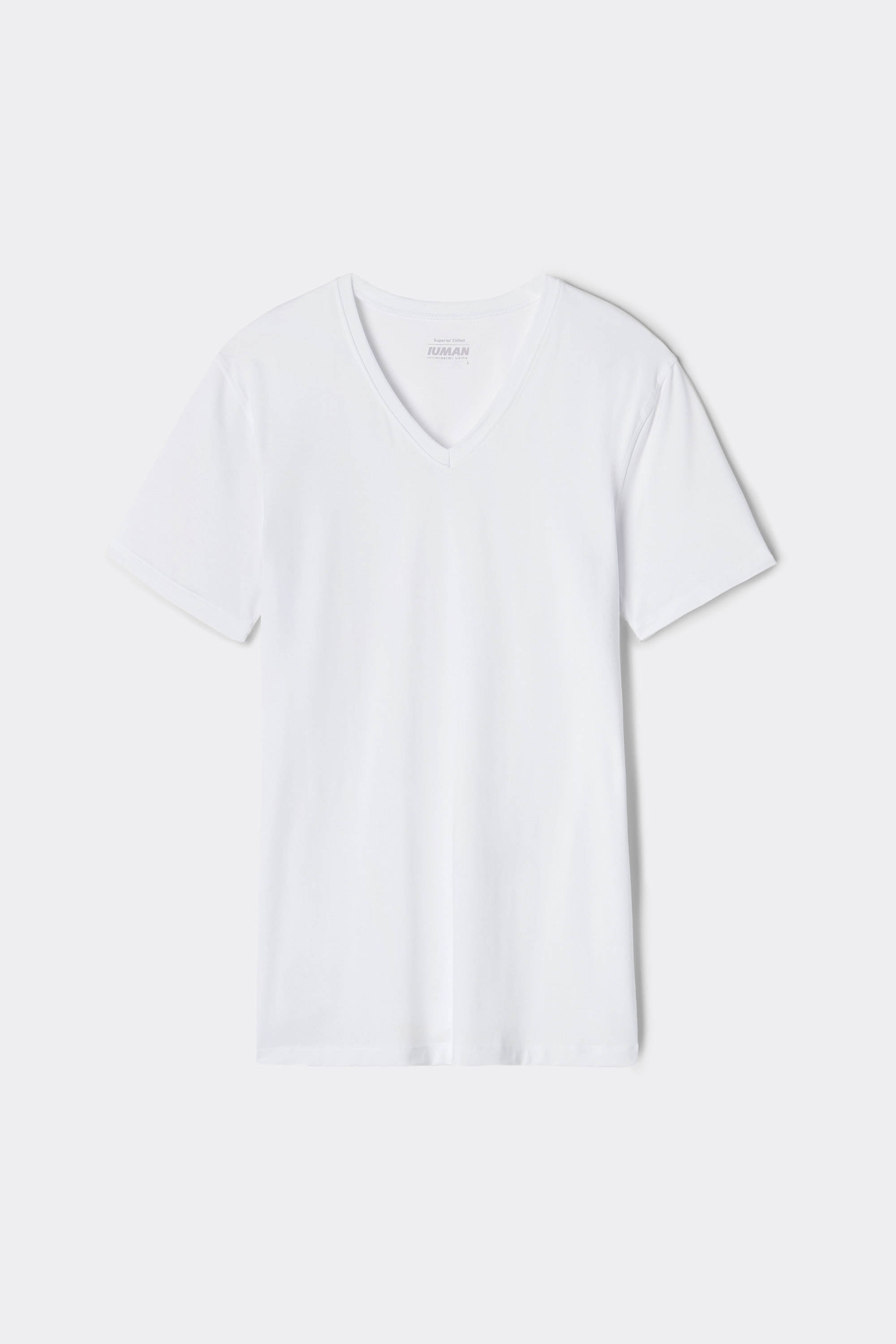 T-shirt con Scollo a V in Cotone Superior Elasticizzato