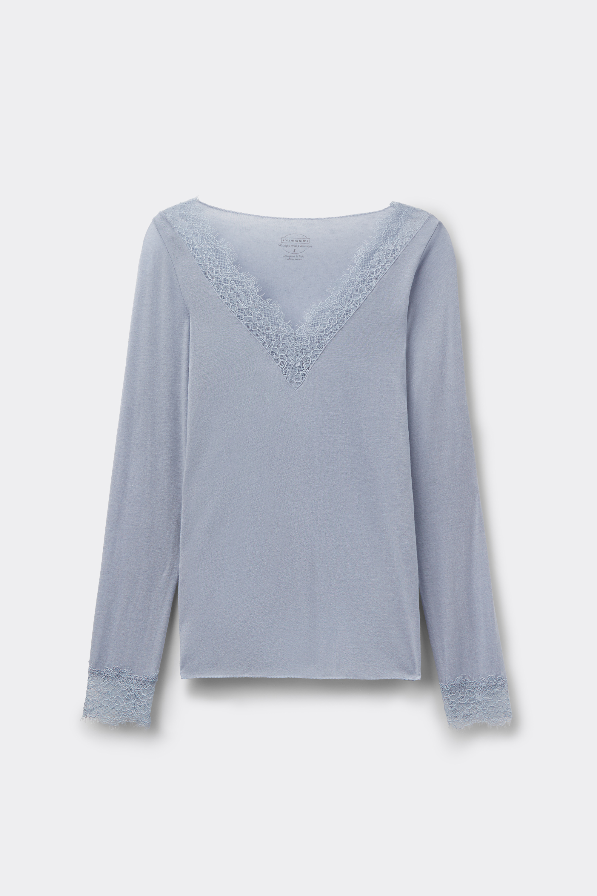 Maglia Scollo a V Ultralight con Cashmere e Pizzo