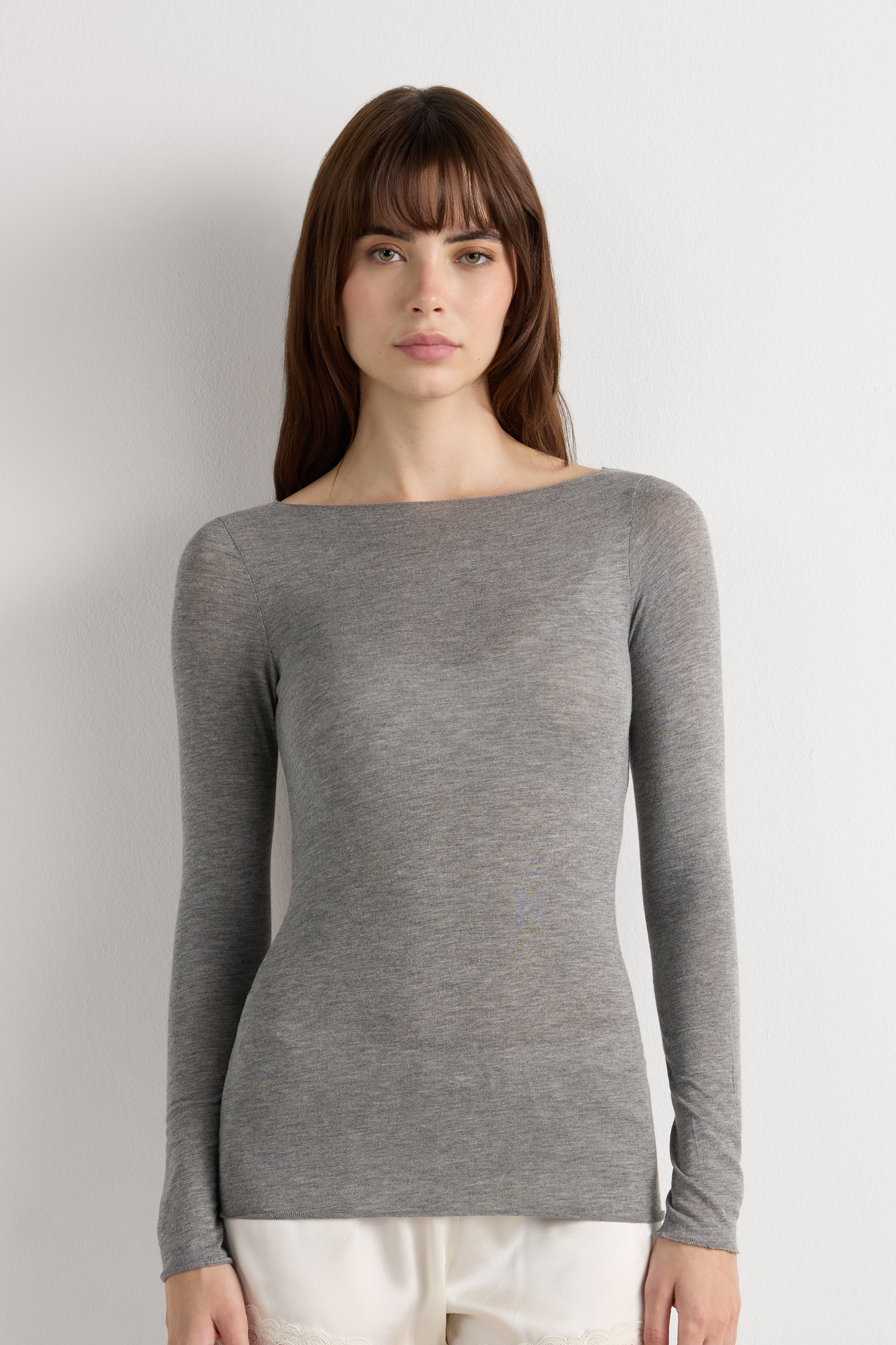 Maglia Manica Lunga Ultralight con Cashmere e Scollo a Barchetta