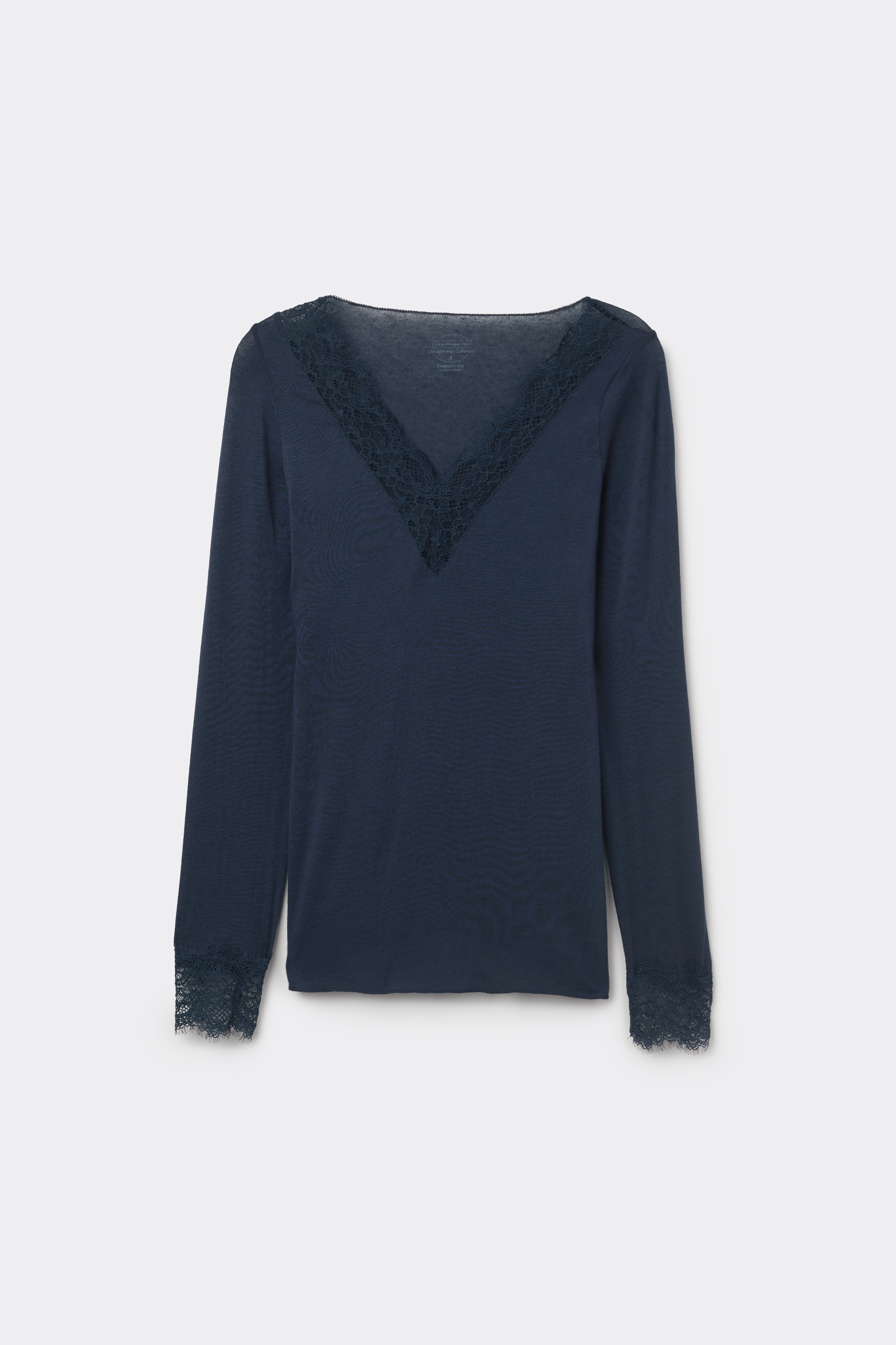 Maglia Scollo a V Ultralight con Cashmere e Pizzo