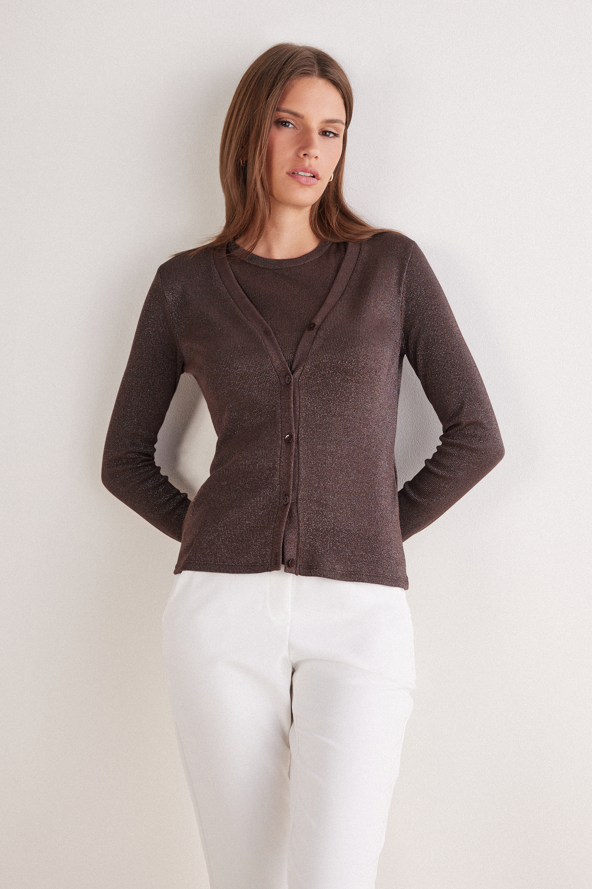Cardigan a Costine in Cotone Lam&egrave;