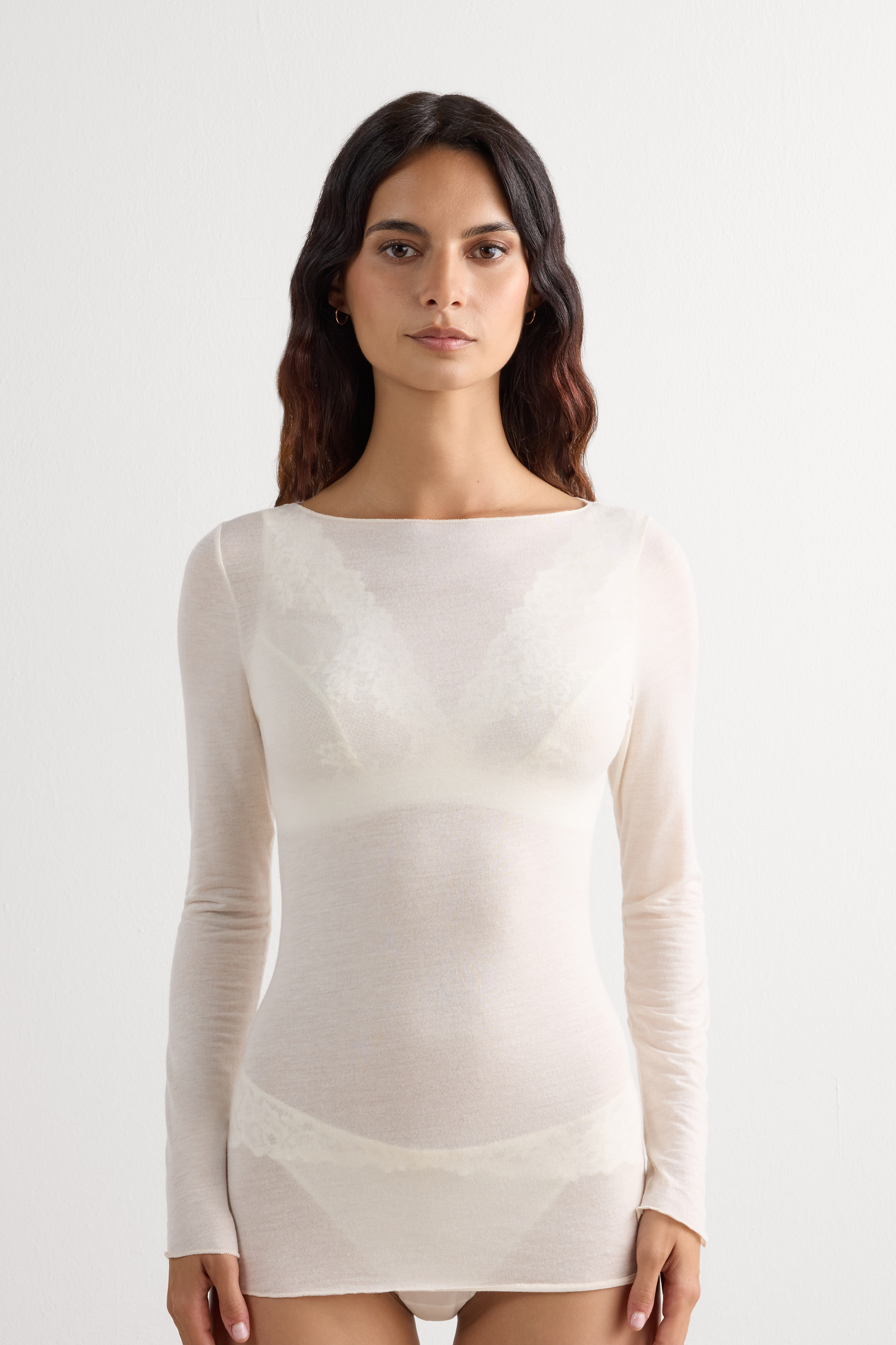 Maglia Manica Lunga Ultralight con Cashmere e Scollo a Barchetta