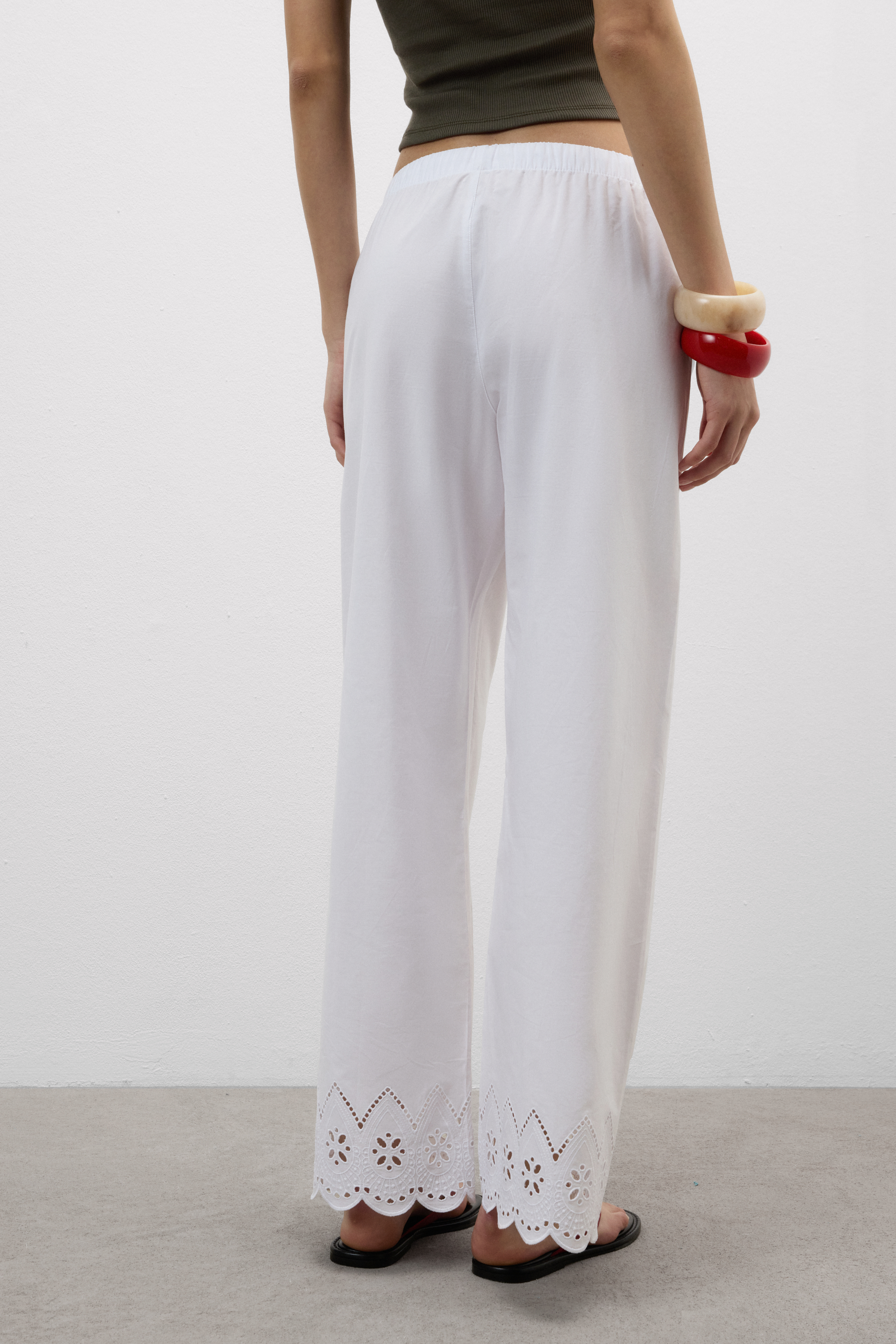 Pantaloni Lunghi in Tela di Cotone Sangallo Made with Love