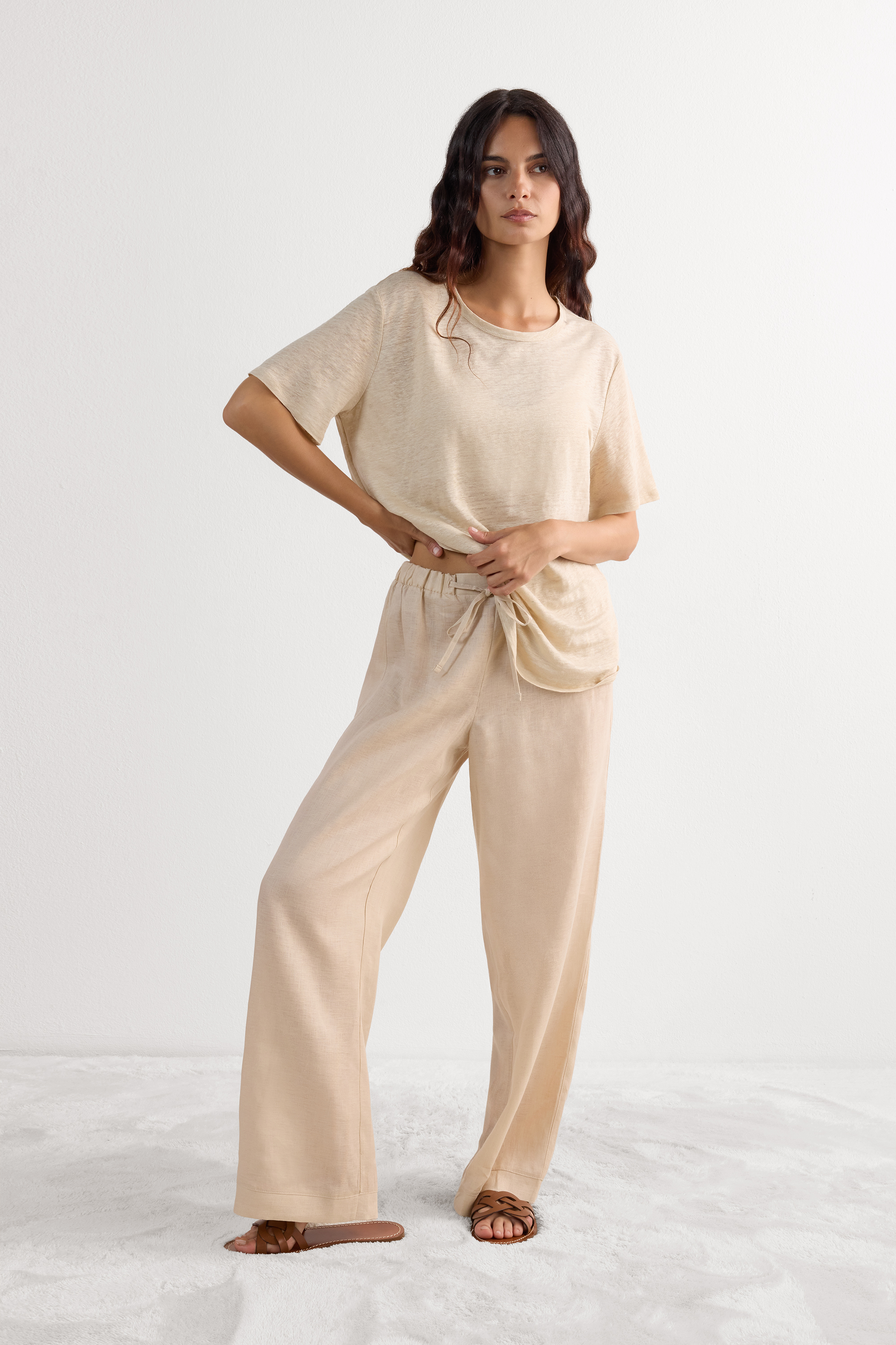 Pantalone Lungo con Coulisse in Tela di Lino The Pure Linen