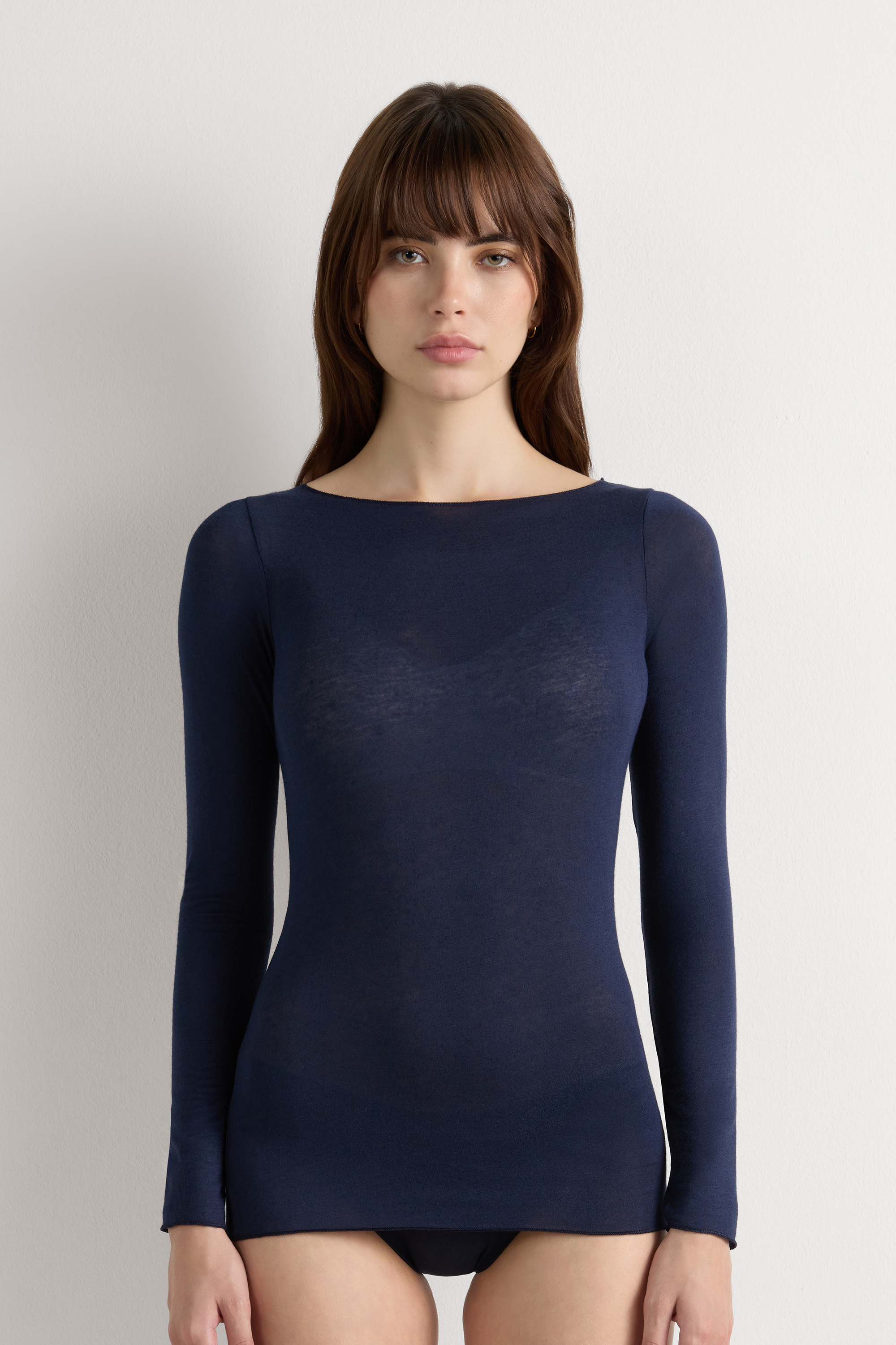 Maglia Manica Lunga Ultralight con Cashmere e Scollo a Barchetta
