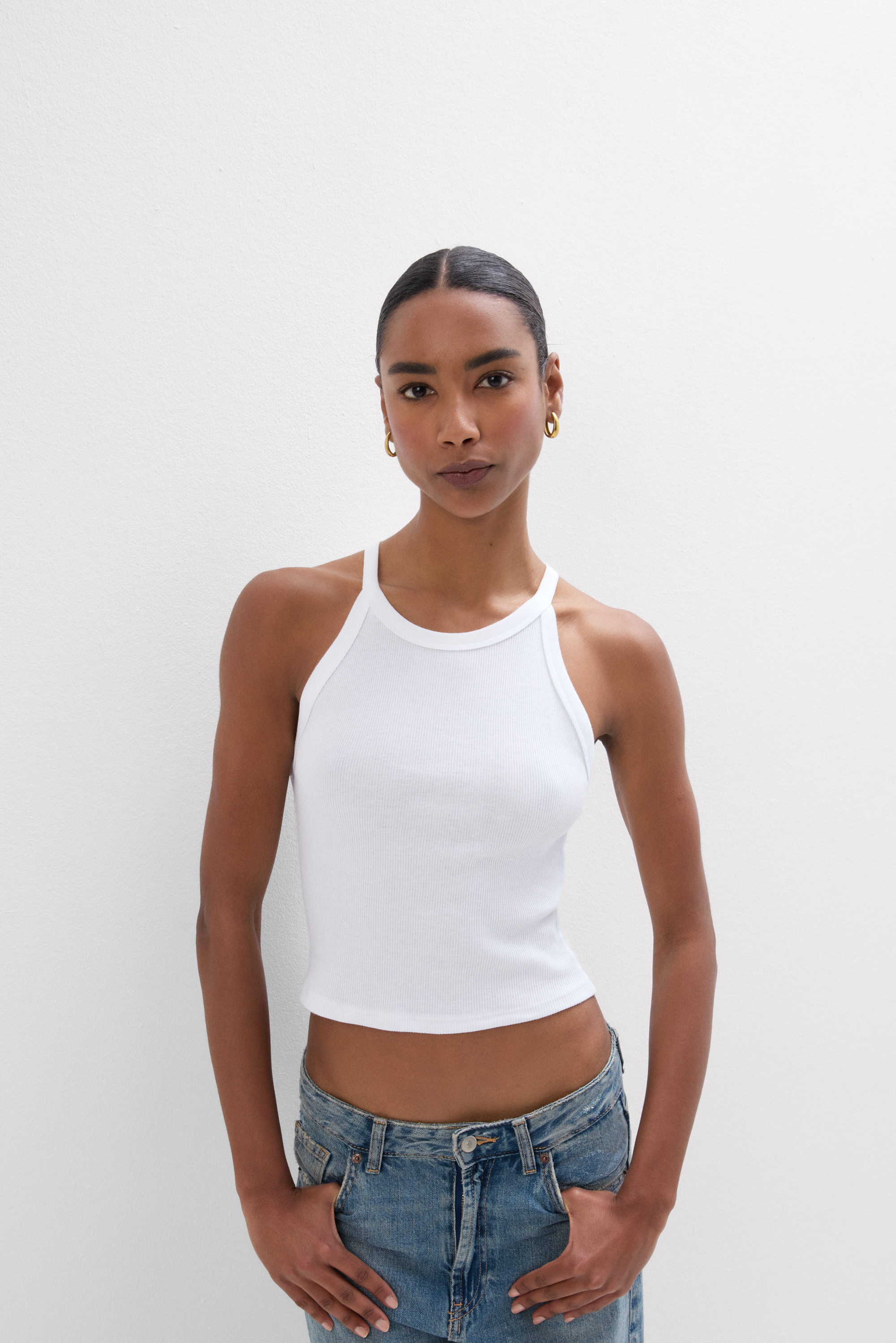 Crop Top a Costine in Cotone Superior