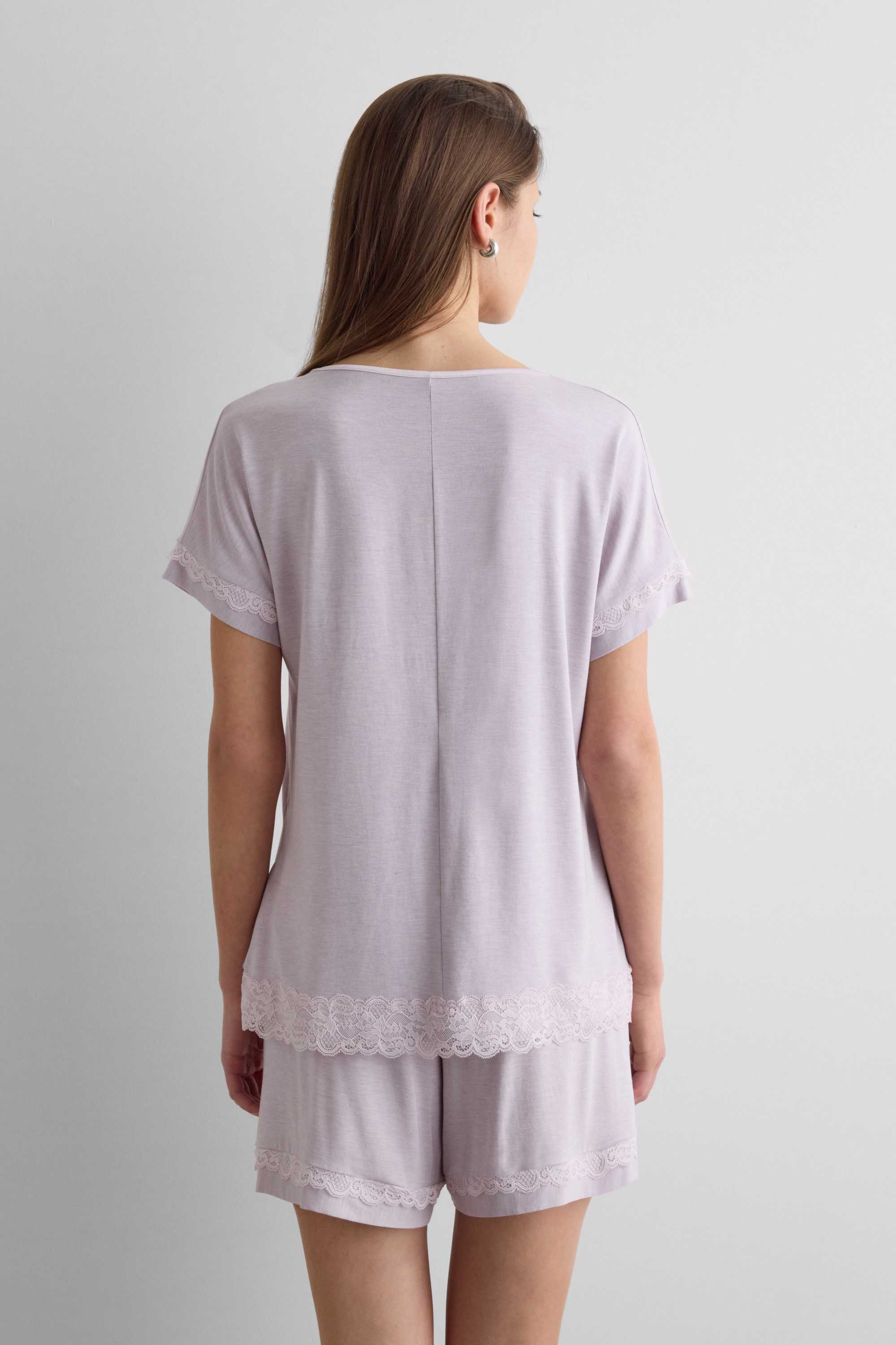 Pigiama Corto in Modal con Pizzo