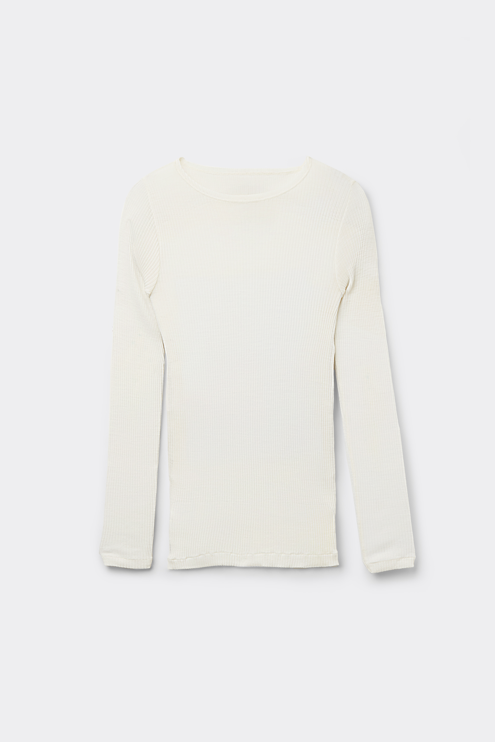 Maglia Manica Lunga a Girocollo Ampio in Lana e Seta