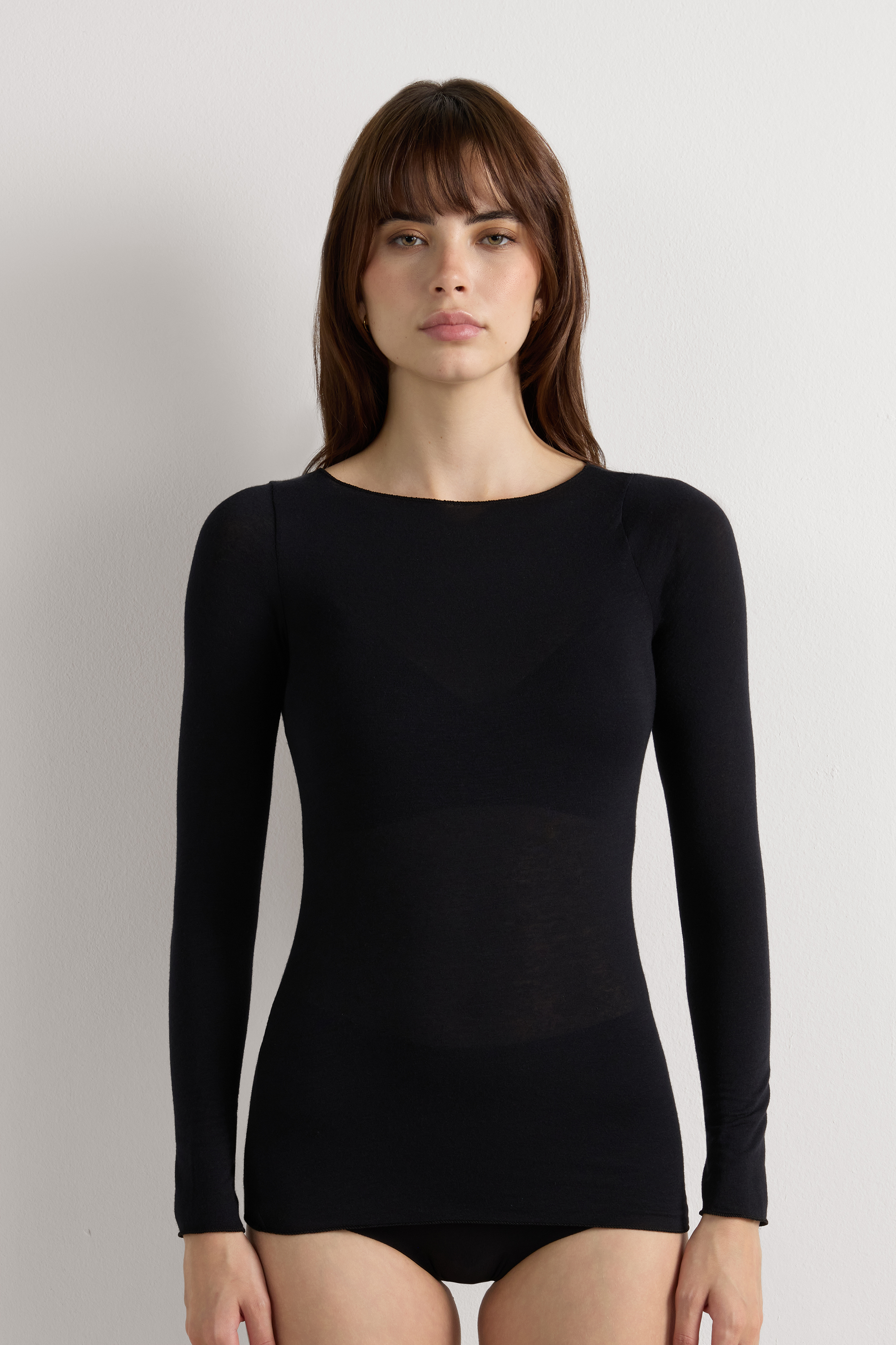 Maglia Manica Lunga Ultralight con Cashmere e Scollo a Barchetta