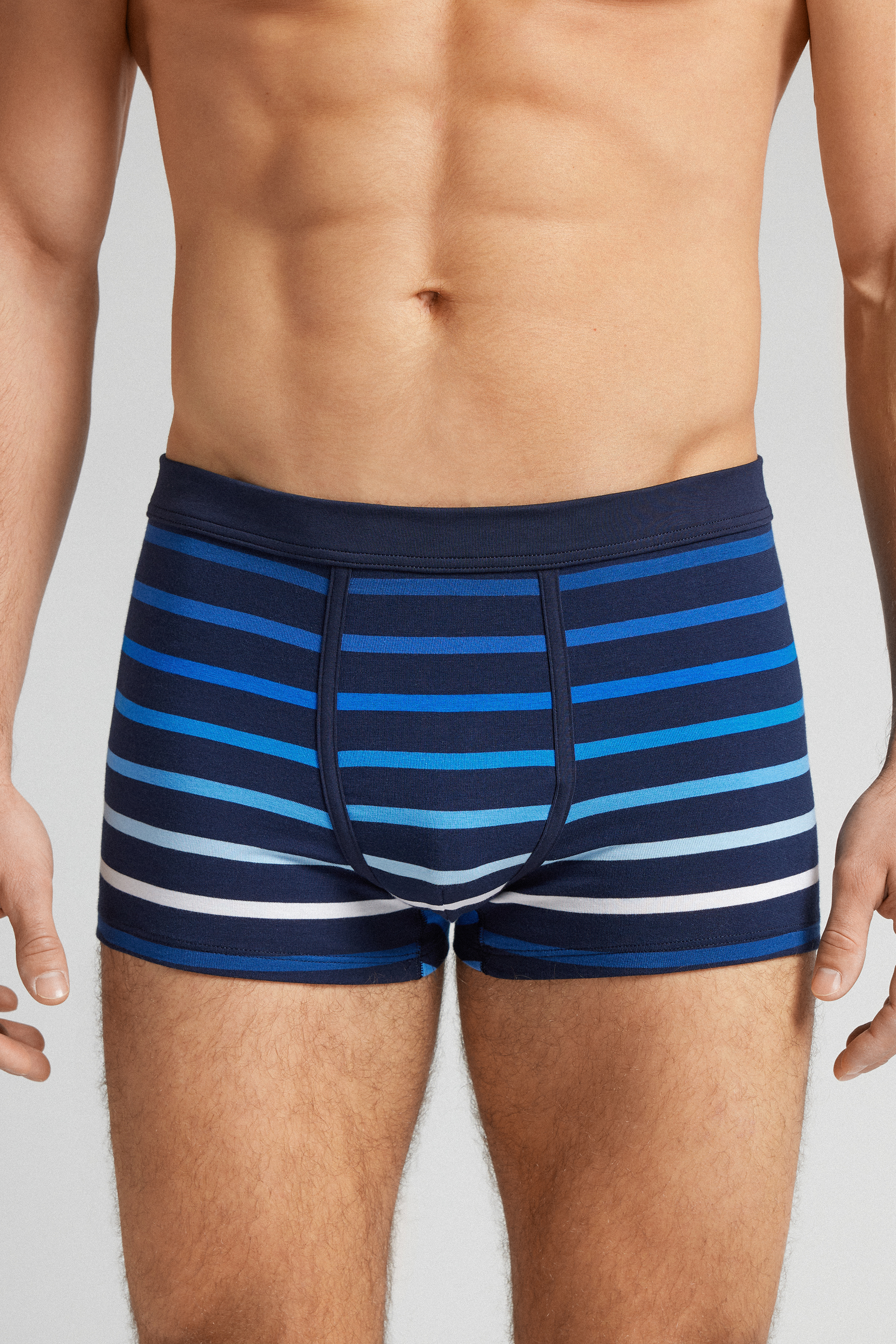 Boxer Cotone Superior Stampa Righe Blu