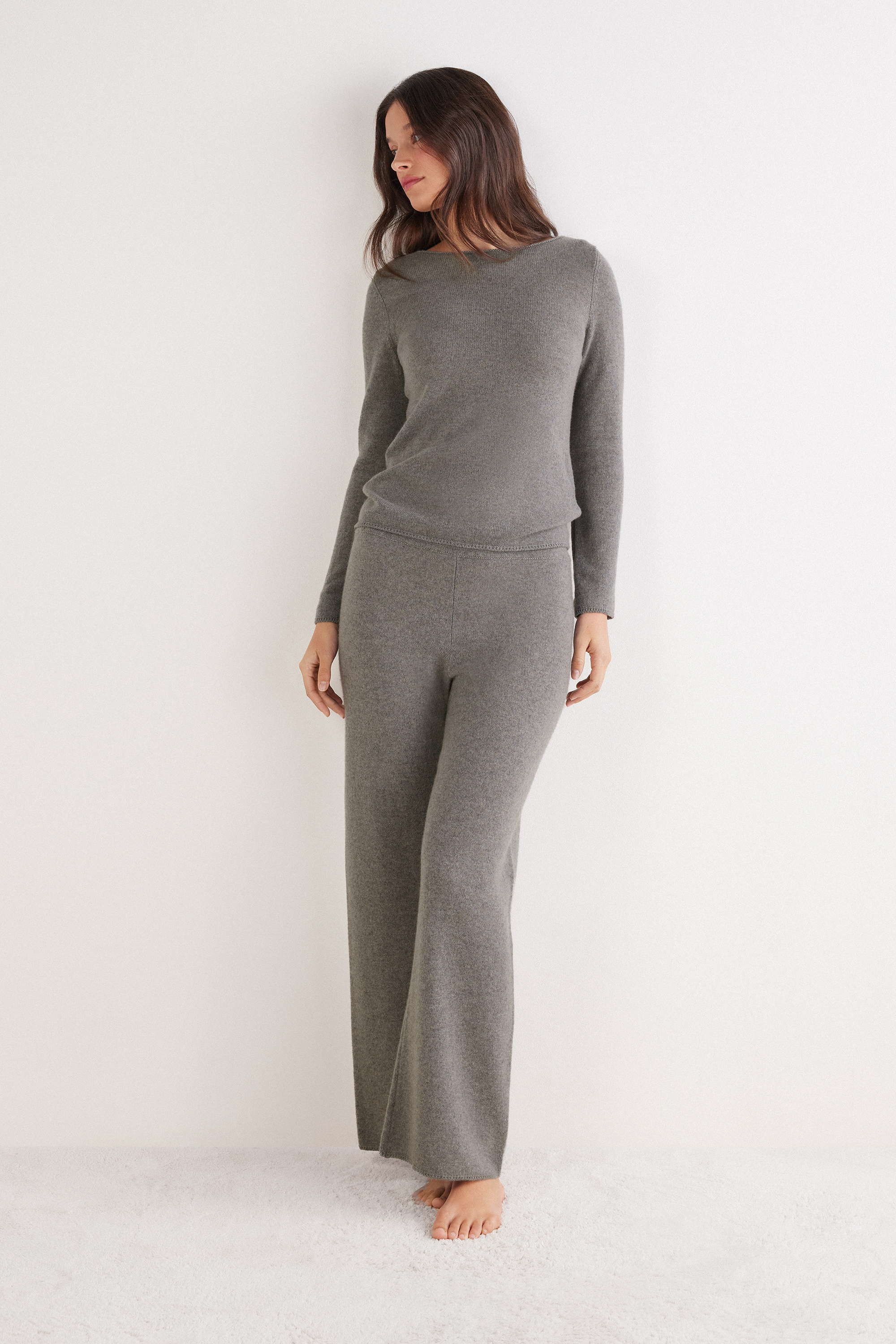 Pantaloni Lunghi a Palazzo 100% Cashmere