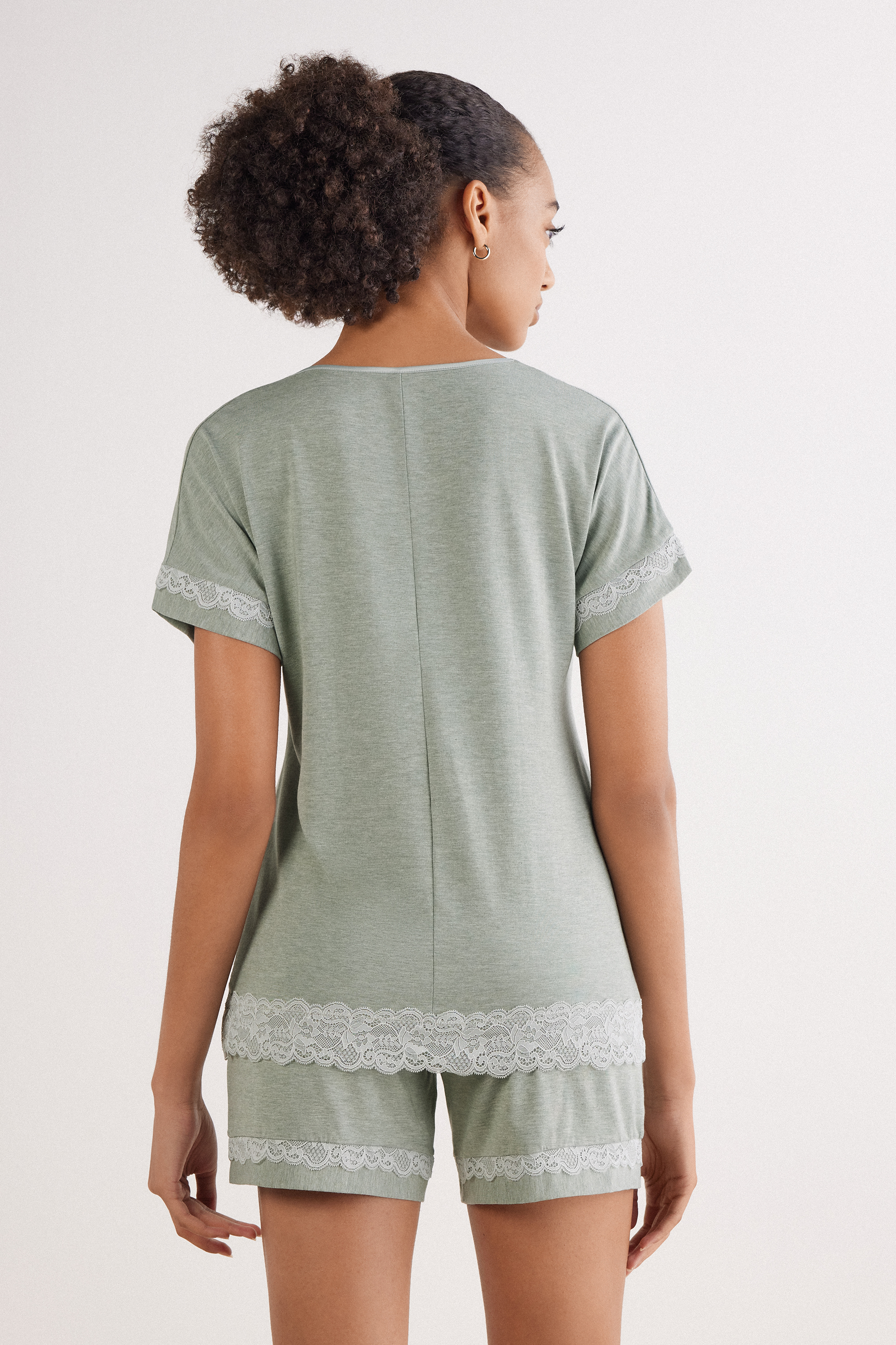 Pigiama Corto in Modal con Pizzo
