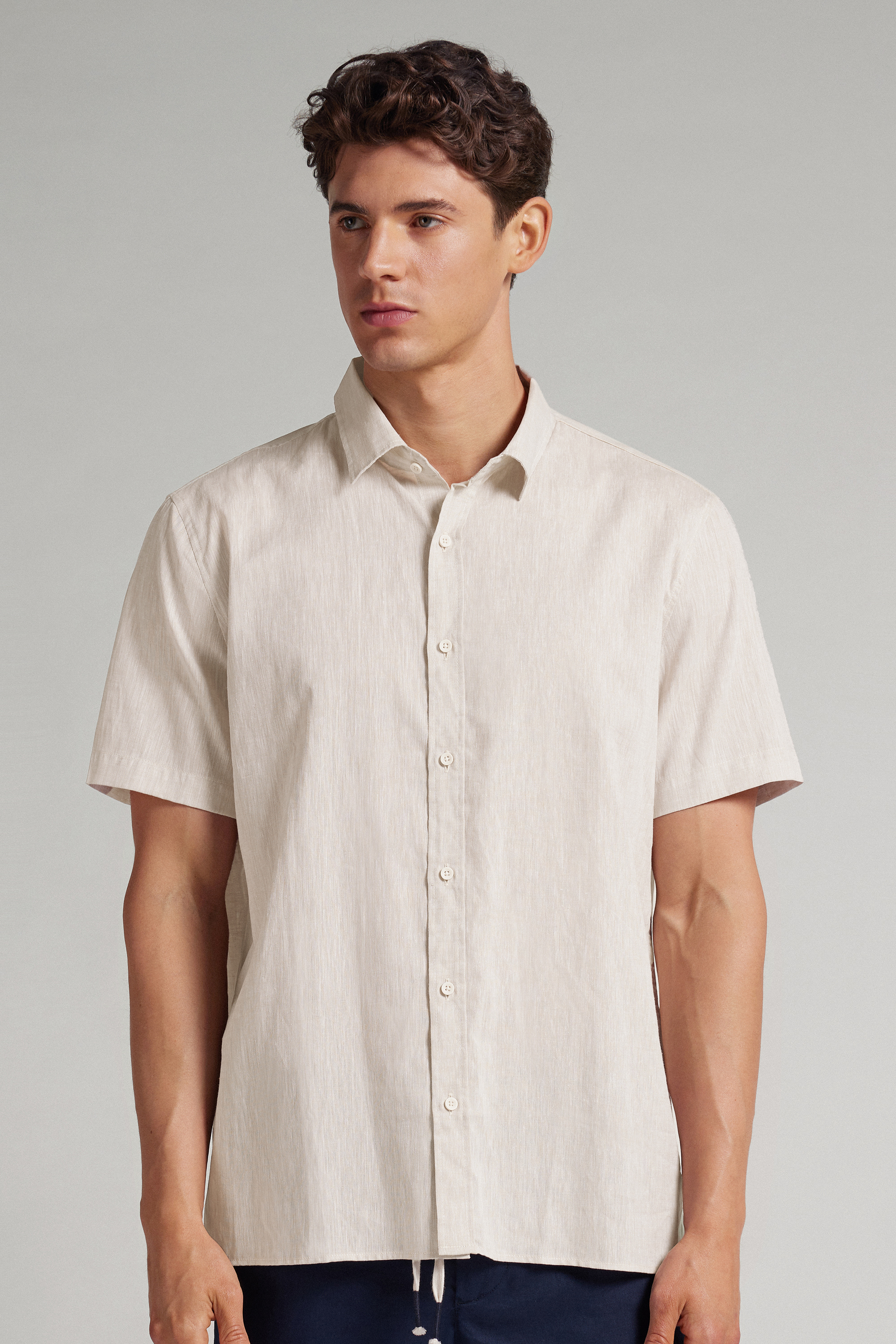 Camicia a Manica Corta in Lino e Cotone