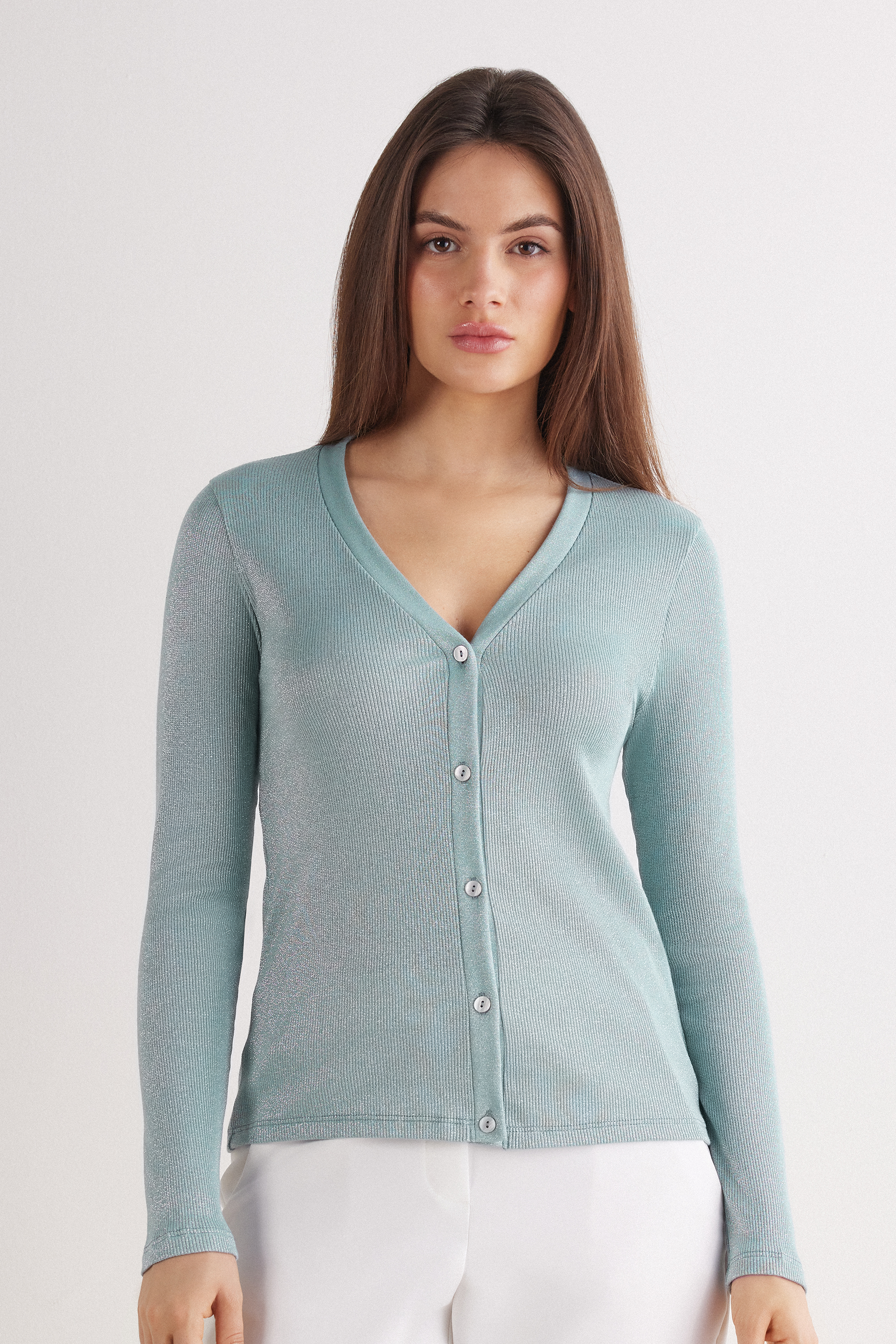 Cardigan a Costine in Cotone Lam&egrave;