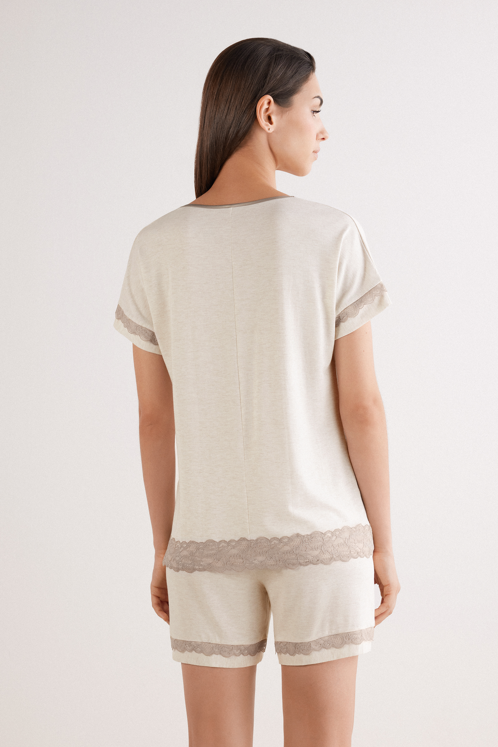 Pigiama Corto in Modal con Pizzo