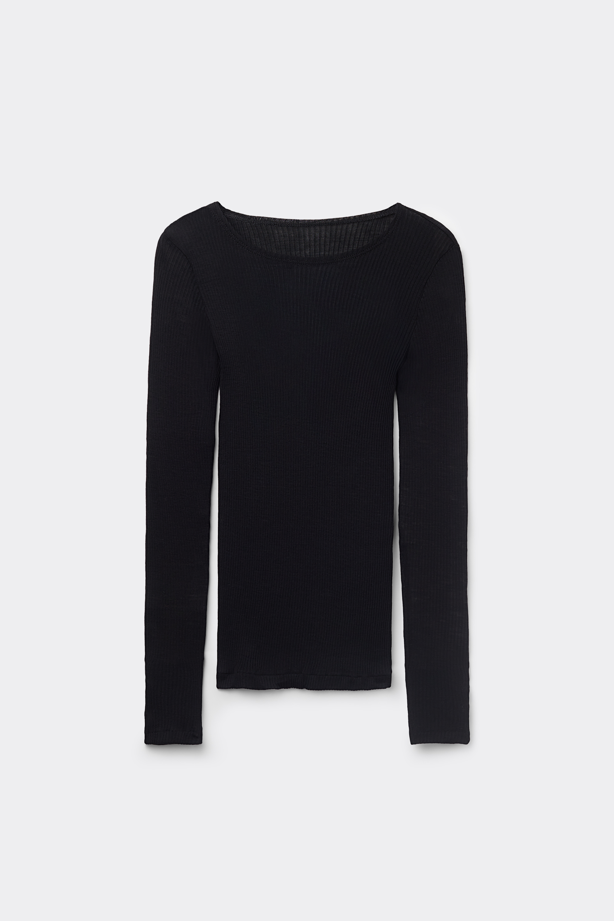 Maglia Manica Lunga a Girocollo Ampio in Lana e Seta