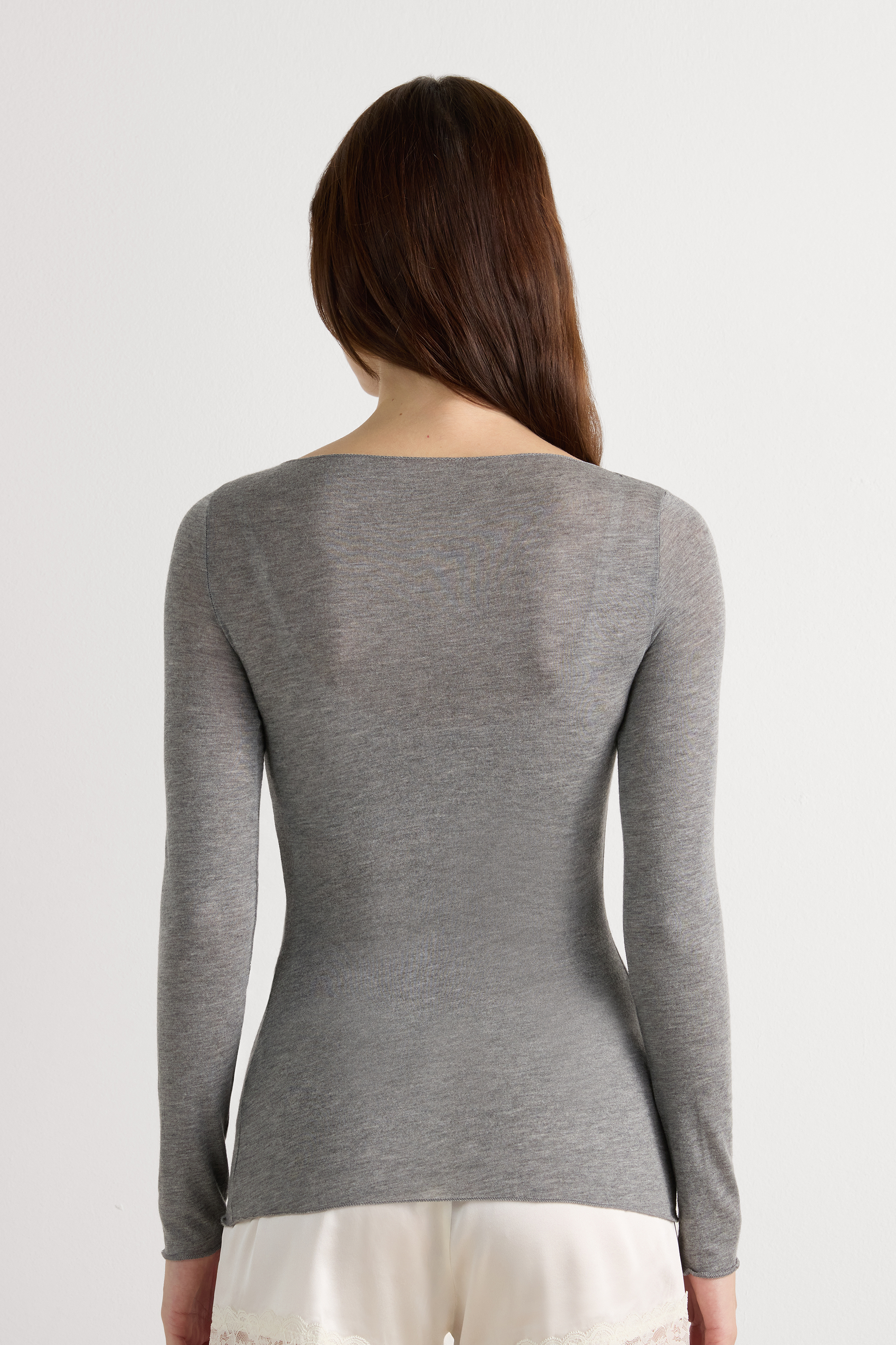 Maglia Manica Lunga Ultralight con Cashmere e Scollo a Barchetta