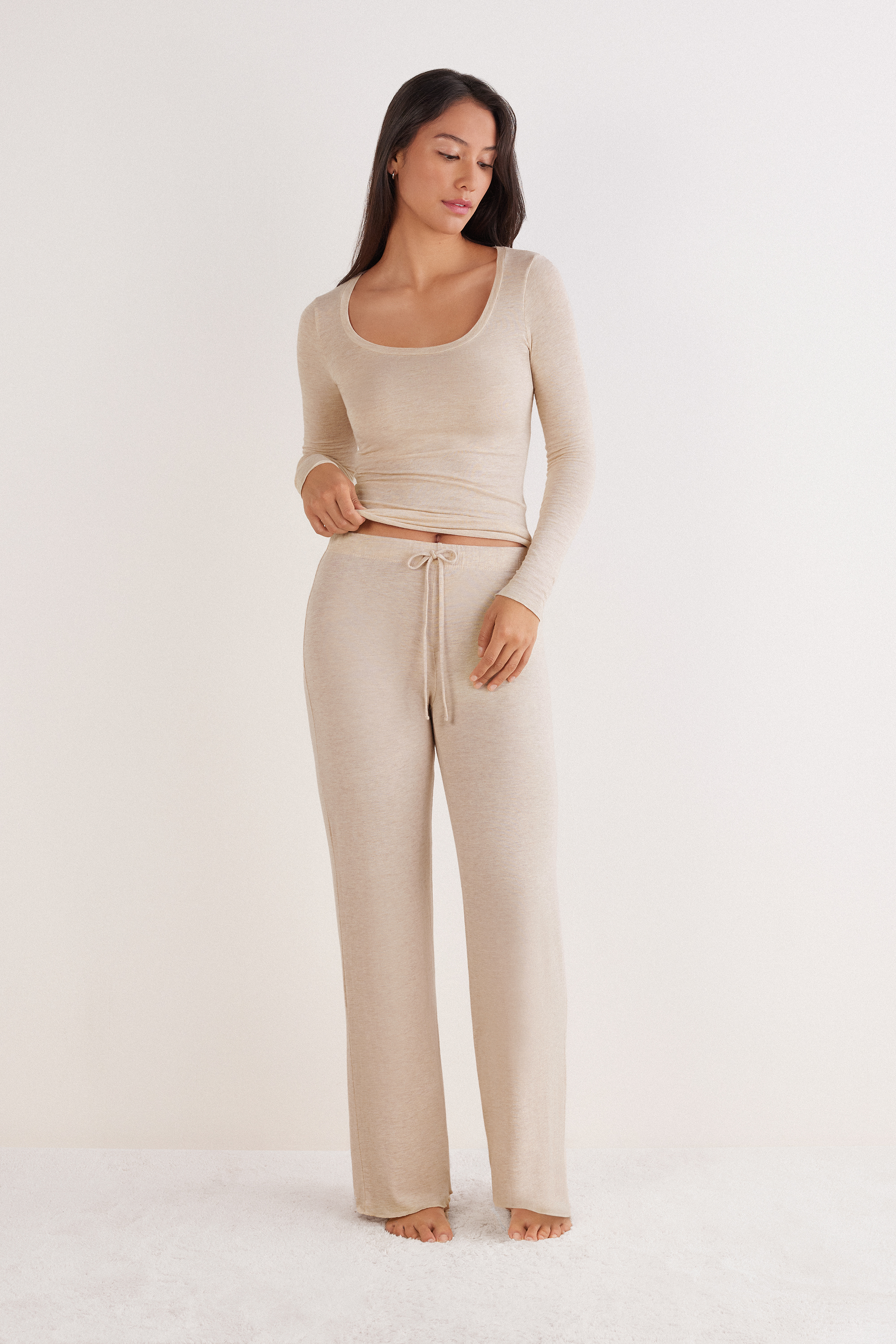 Pantaloni Lunghi Palazzo in Modal con Cashmere Light