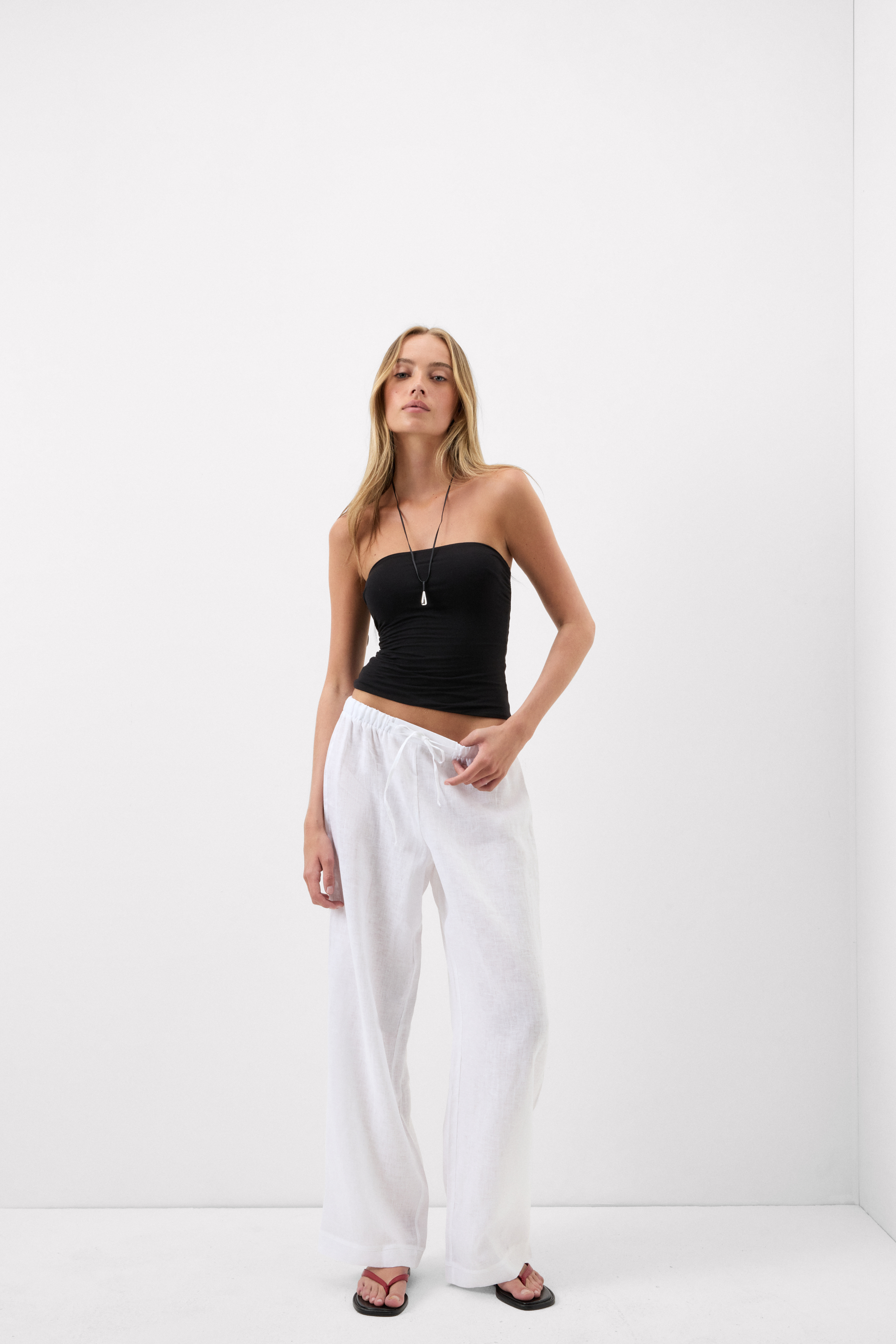 Pantalone Lungo con Coulisse in Tela di Lino The Pure Linen