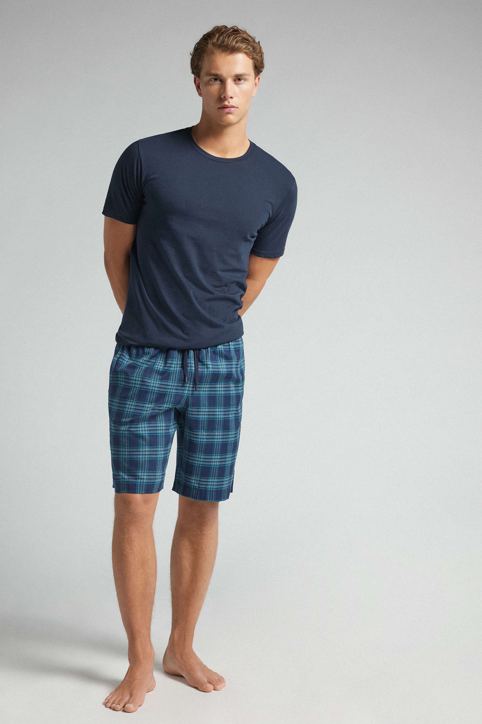 Pantalone Corto in Tela Stampa Check