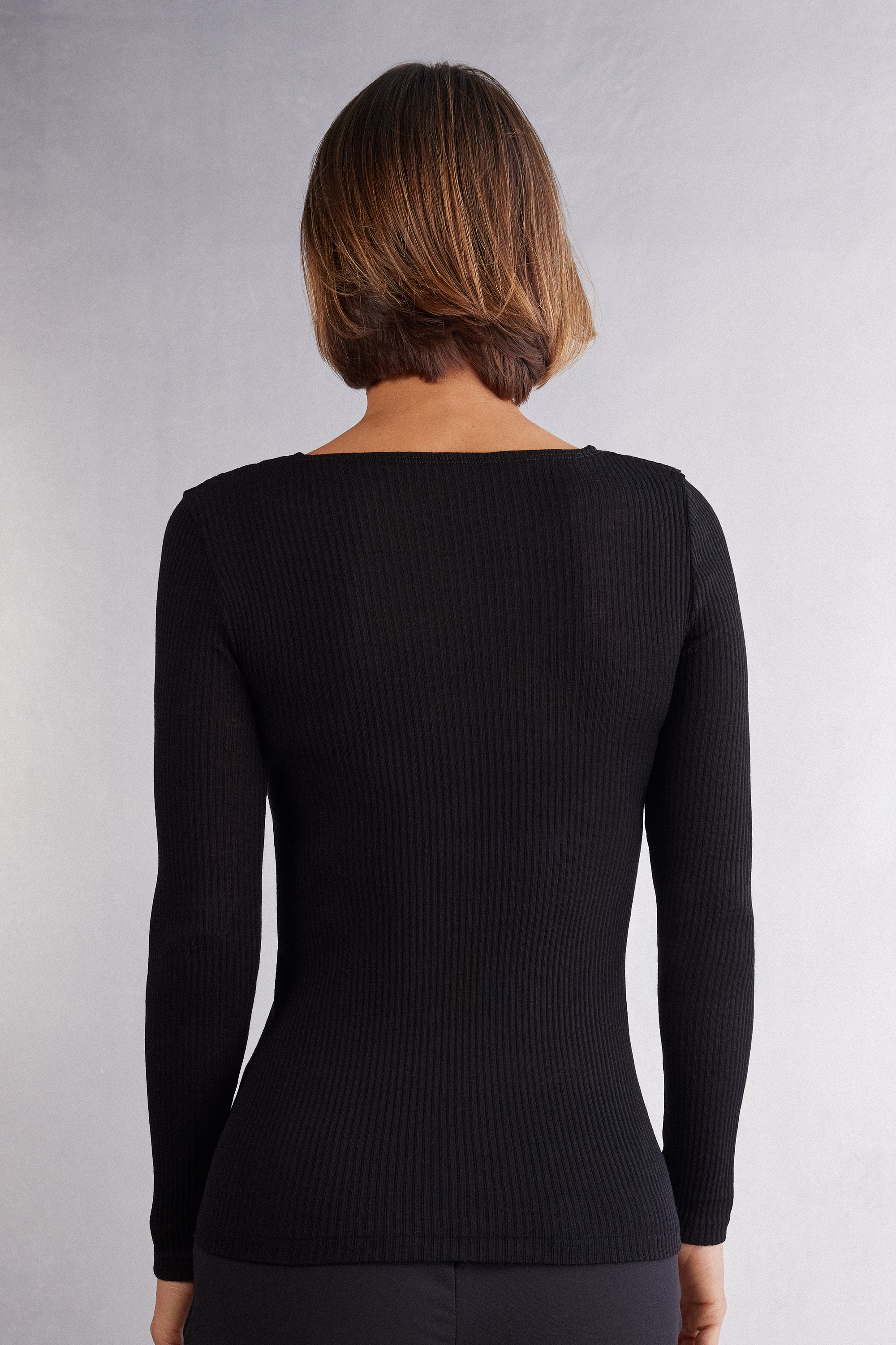 Maglia Manica Lunga a Girocollo Ampio in Lana e Seta