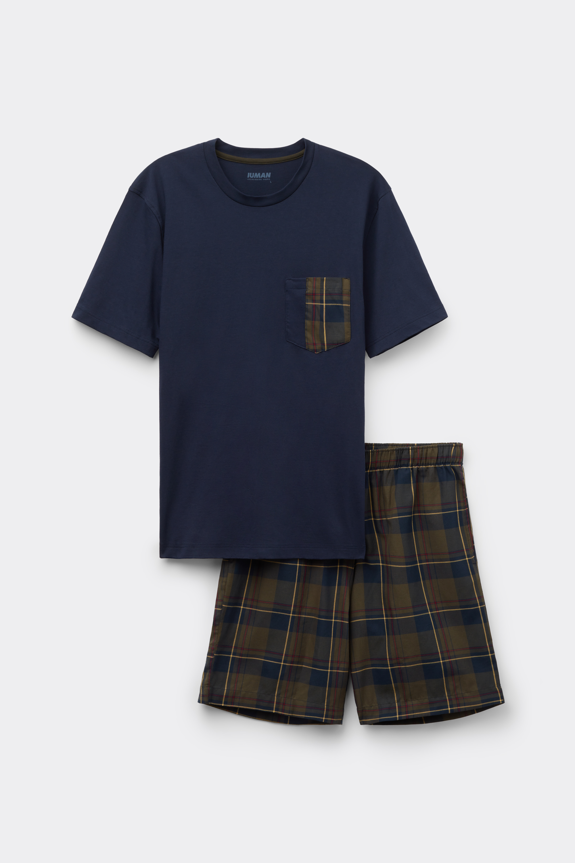 Pigiama Corto in Cotone e Tela Stampa Tartan