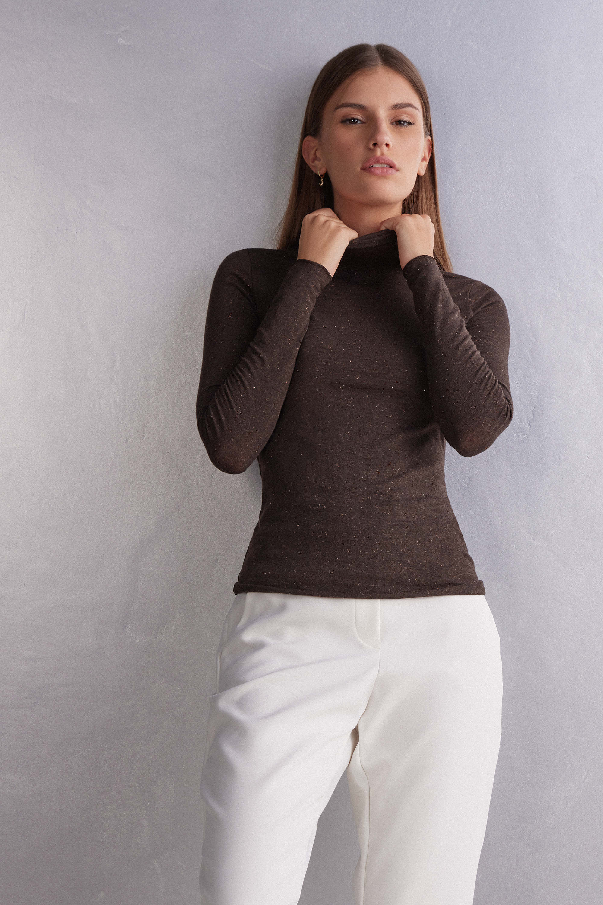 Maglia Collo Alto in Modal Light con Cashmere Lam&egrave;