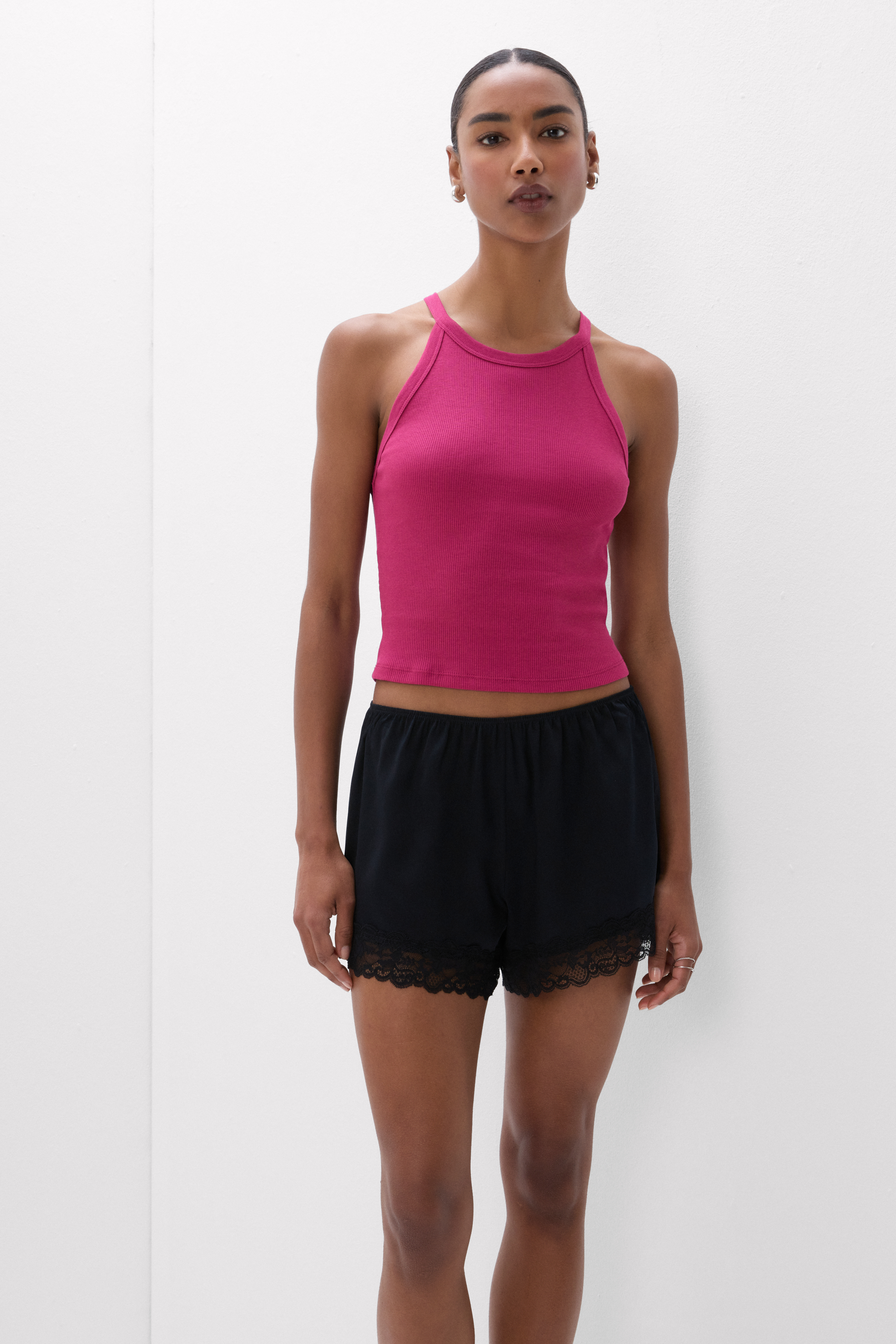 Crop Top a Costine in Cotone Superior