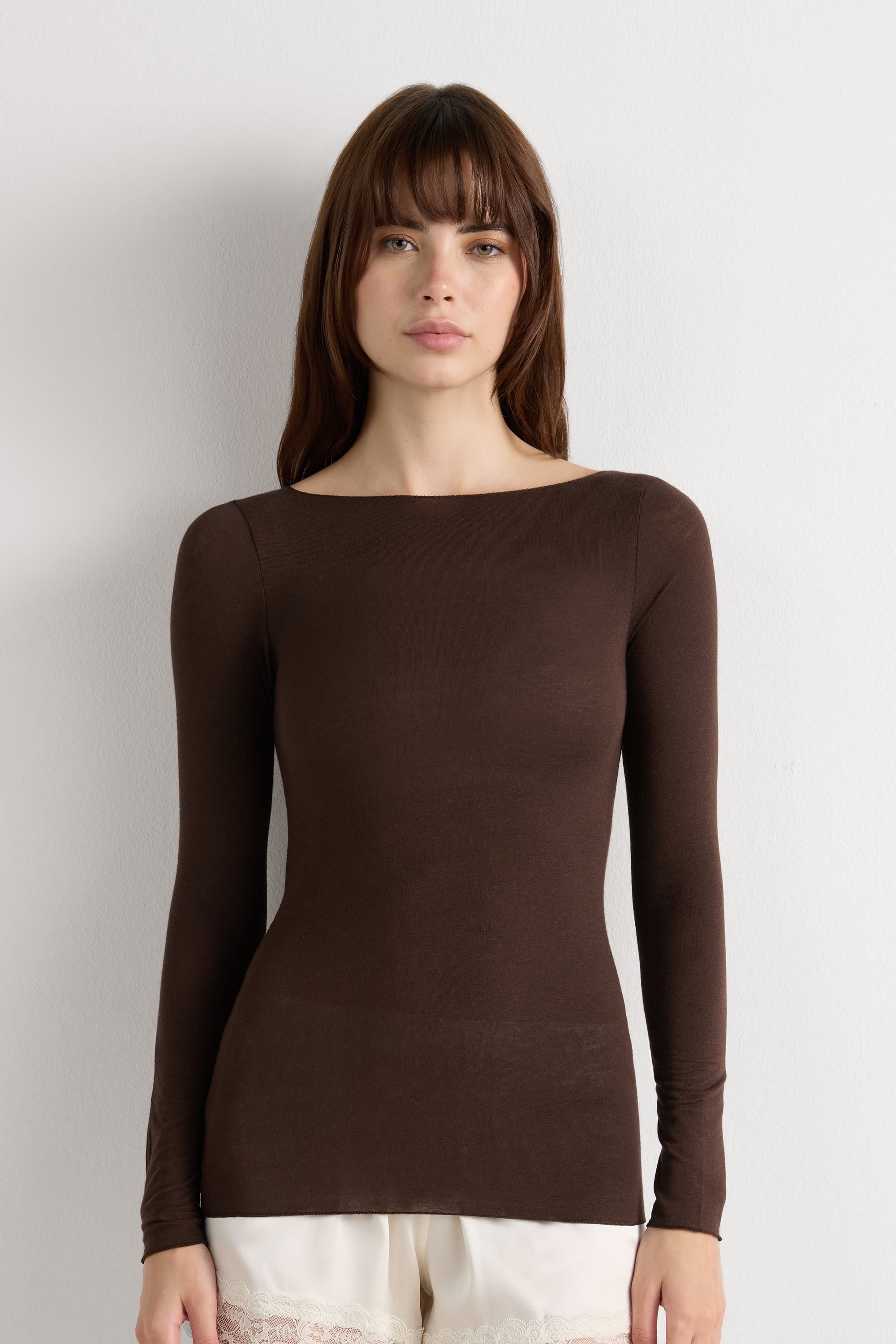 Maglia Manica Lunga Ultralight con Cashmere e Scollo a Barchetta