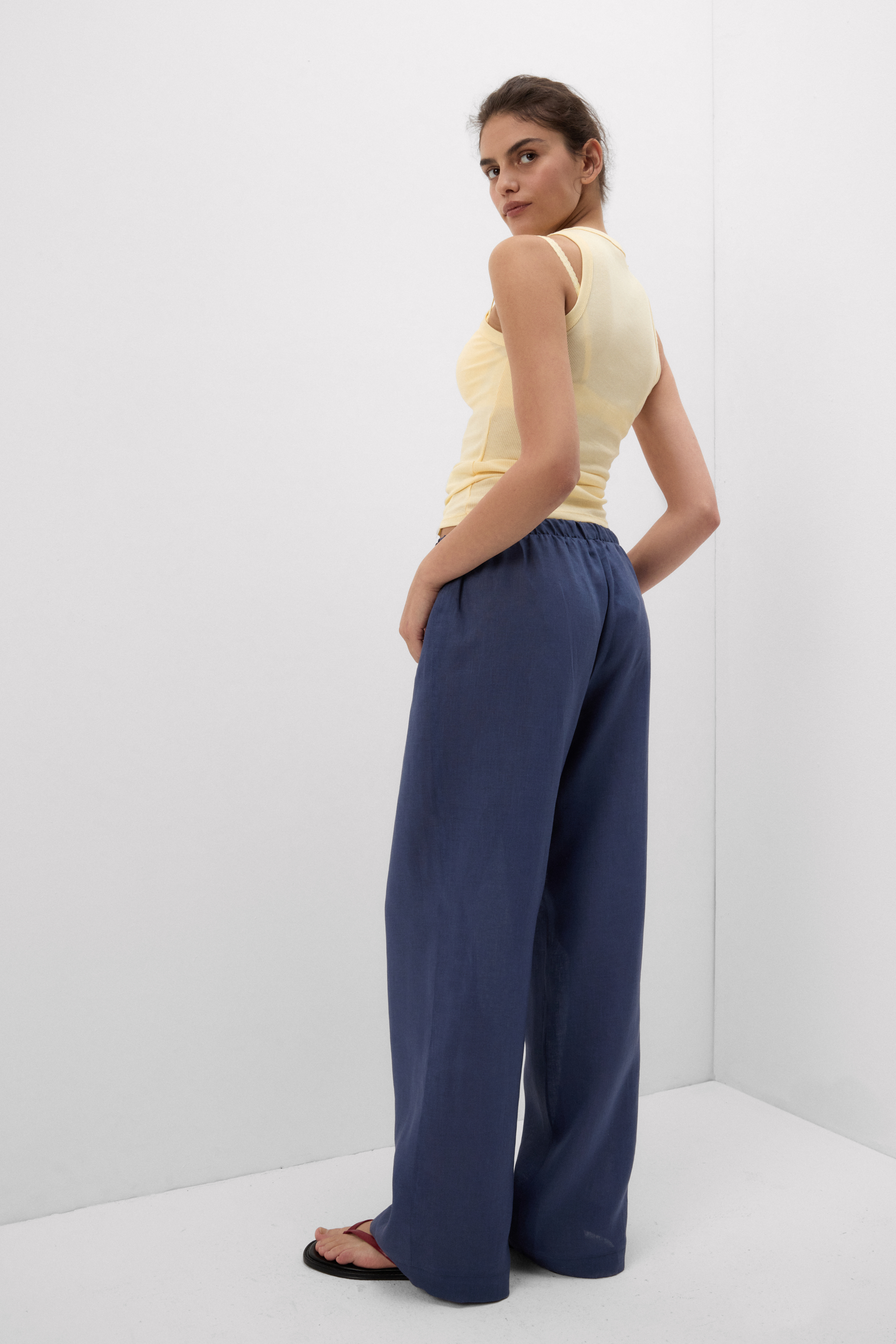 Pantalone Lungo con Coulisse in Tela di Lino The Pure Linen