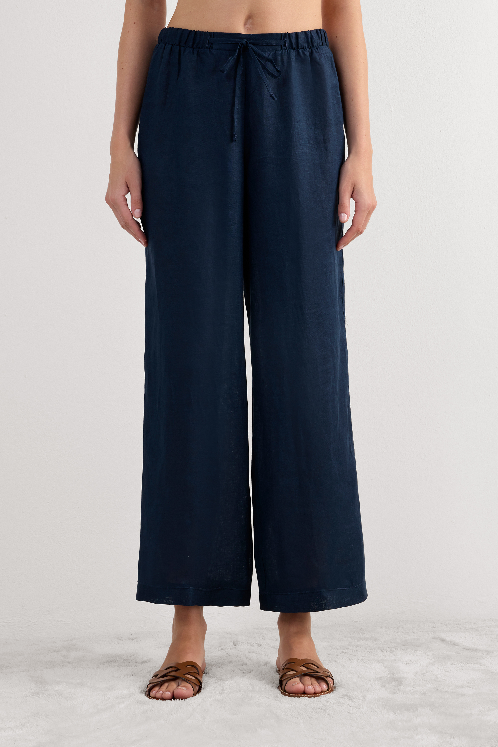Pantalone Lungo con Coulisse in Tela di Lino The Pure Linen