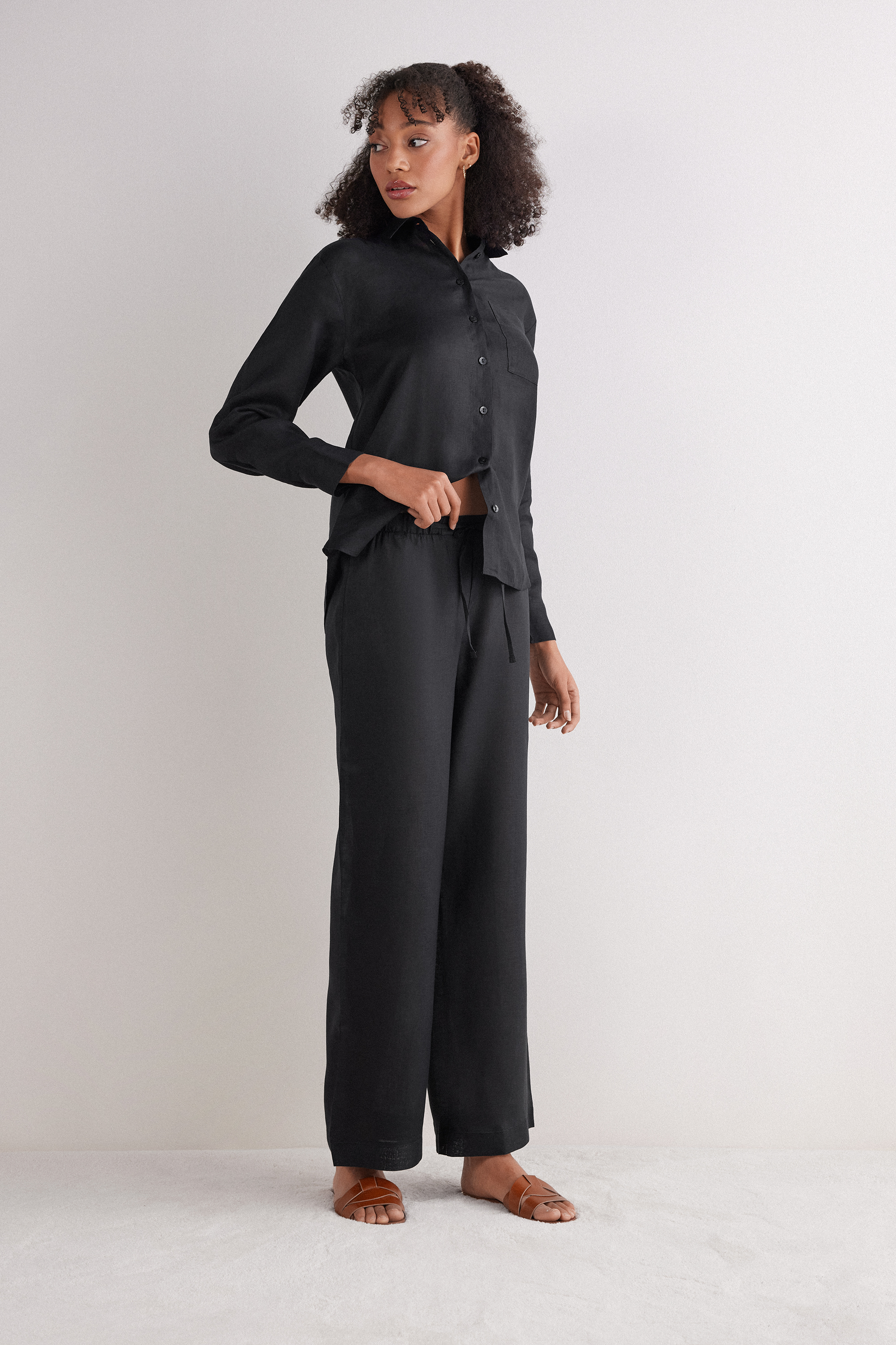 Pantalone Lungo con Coulisse in Tela di Lino The Pure Linen