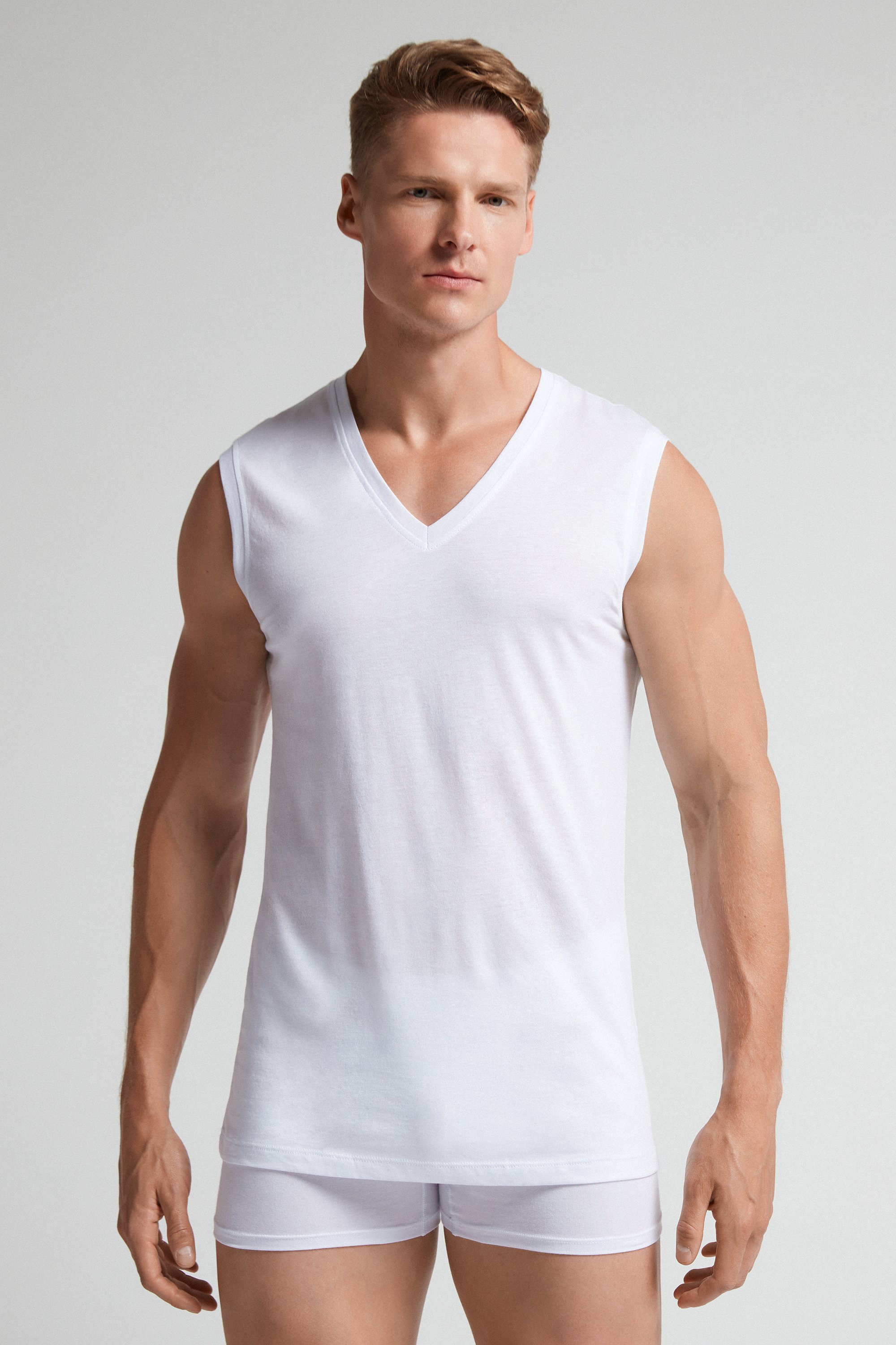 Canotta con Scollo a V in 100% Cotone Superior Extrafine