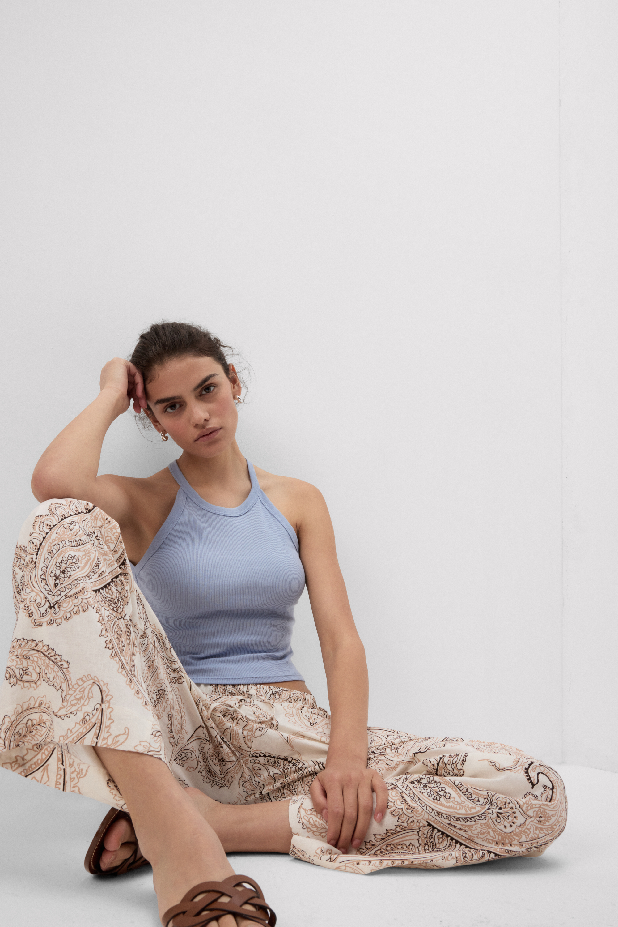 Crop Top a Costine in Cotone Superior