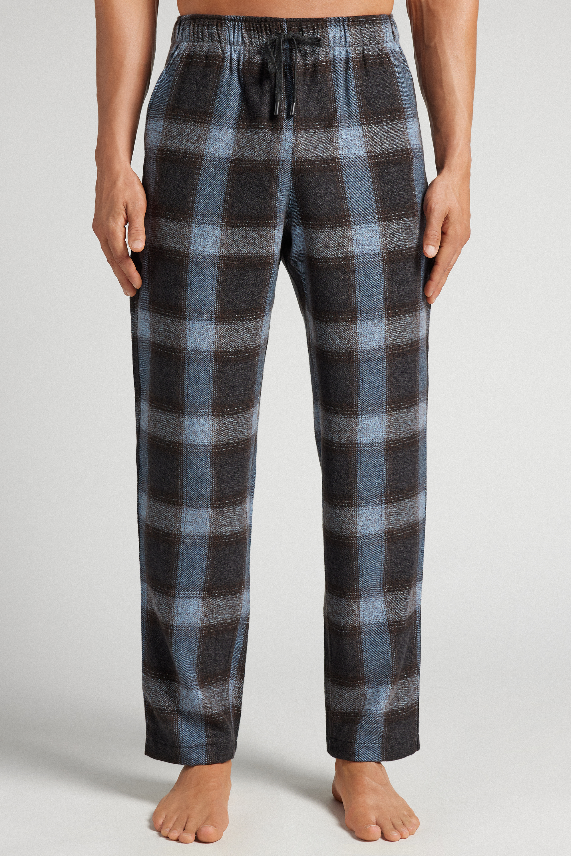 Pantaloni Lunghi in Maglia Stampa Check Blu
