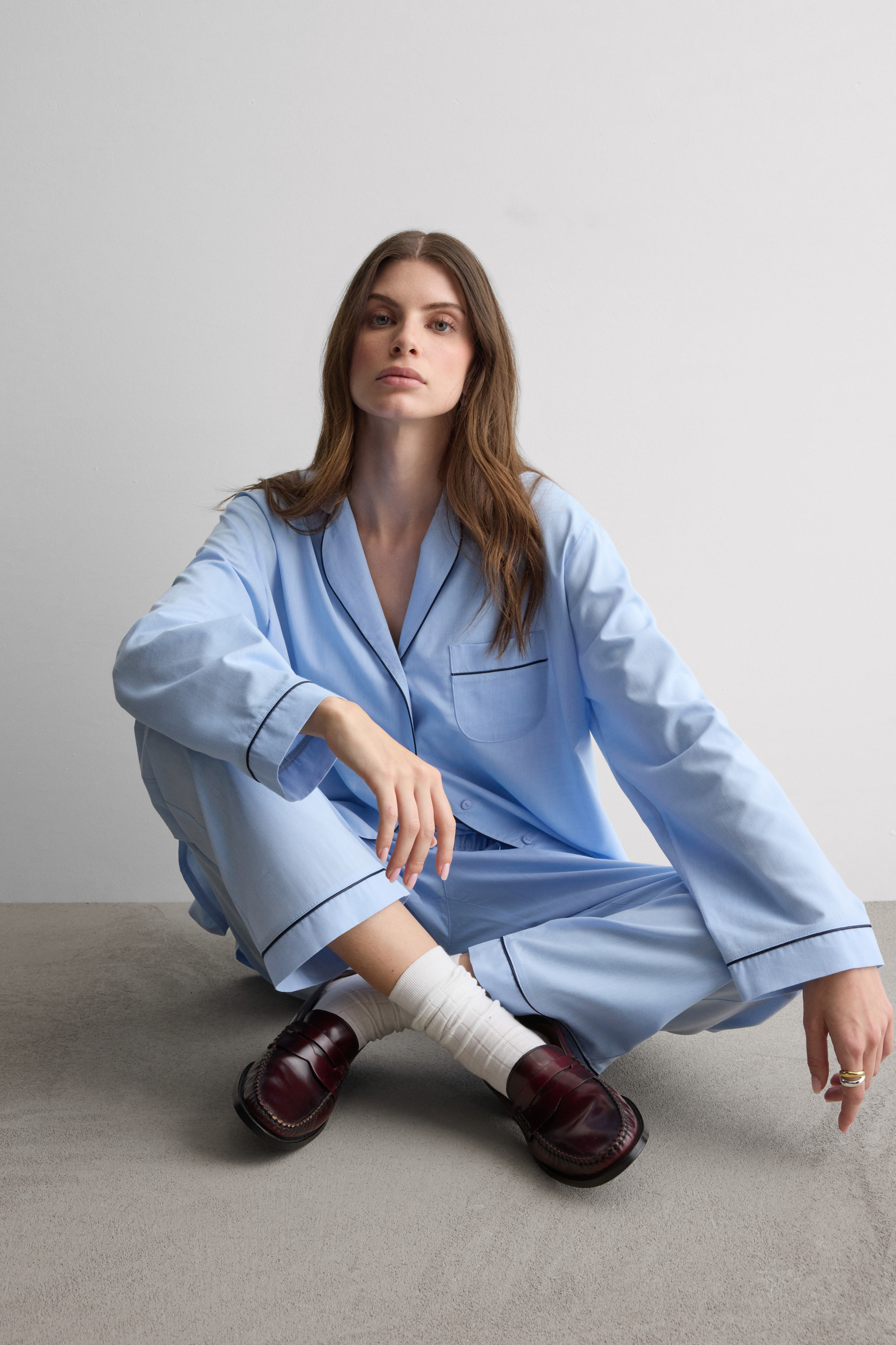Pigiama Lungo in Cotone e Modal Chambray NI