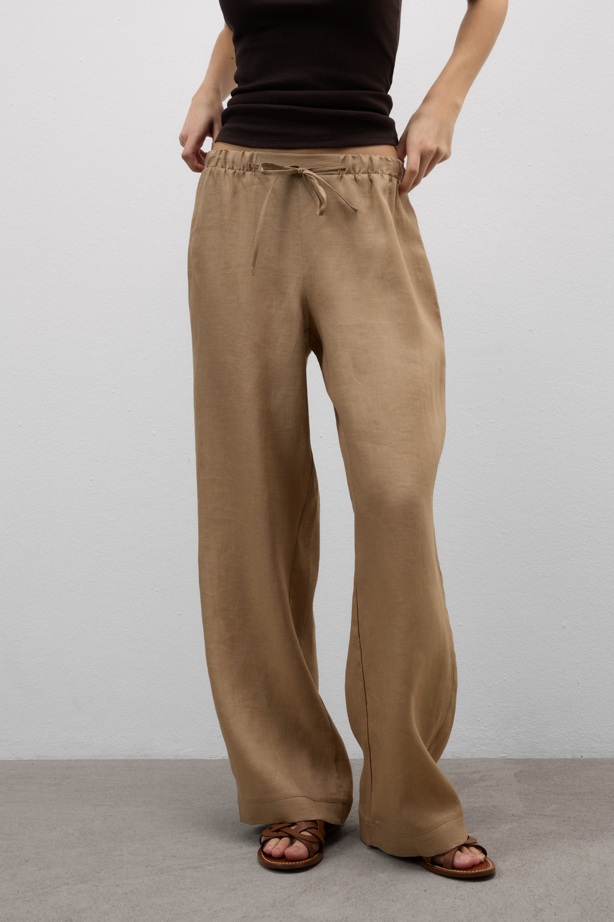 Pantalone Lungo con Coulisse in Tela di Lino The Pure Linen