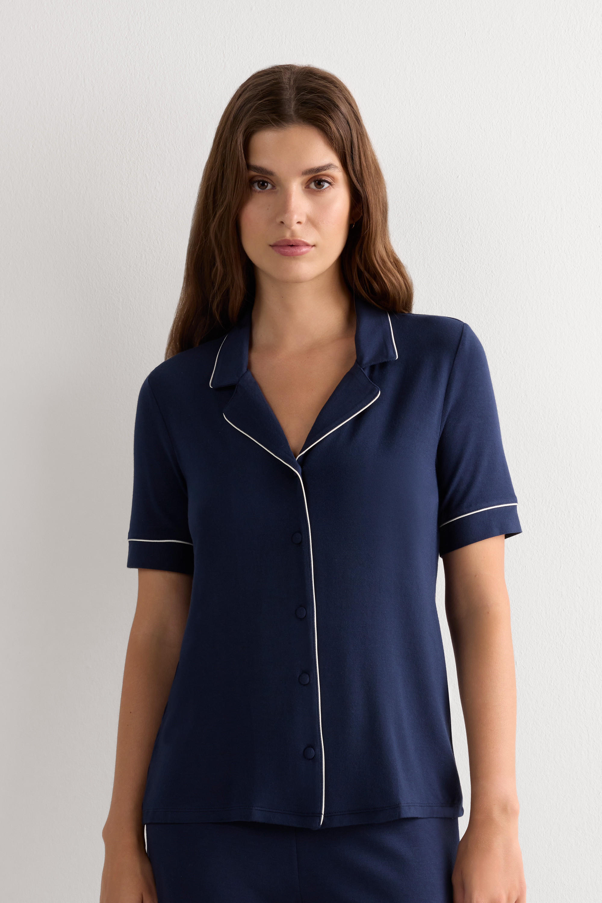 Maglia Manica Corta Aperta Davanti in Modal