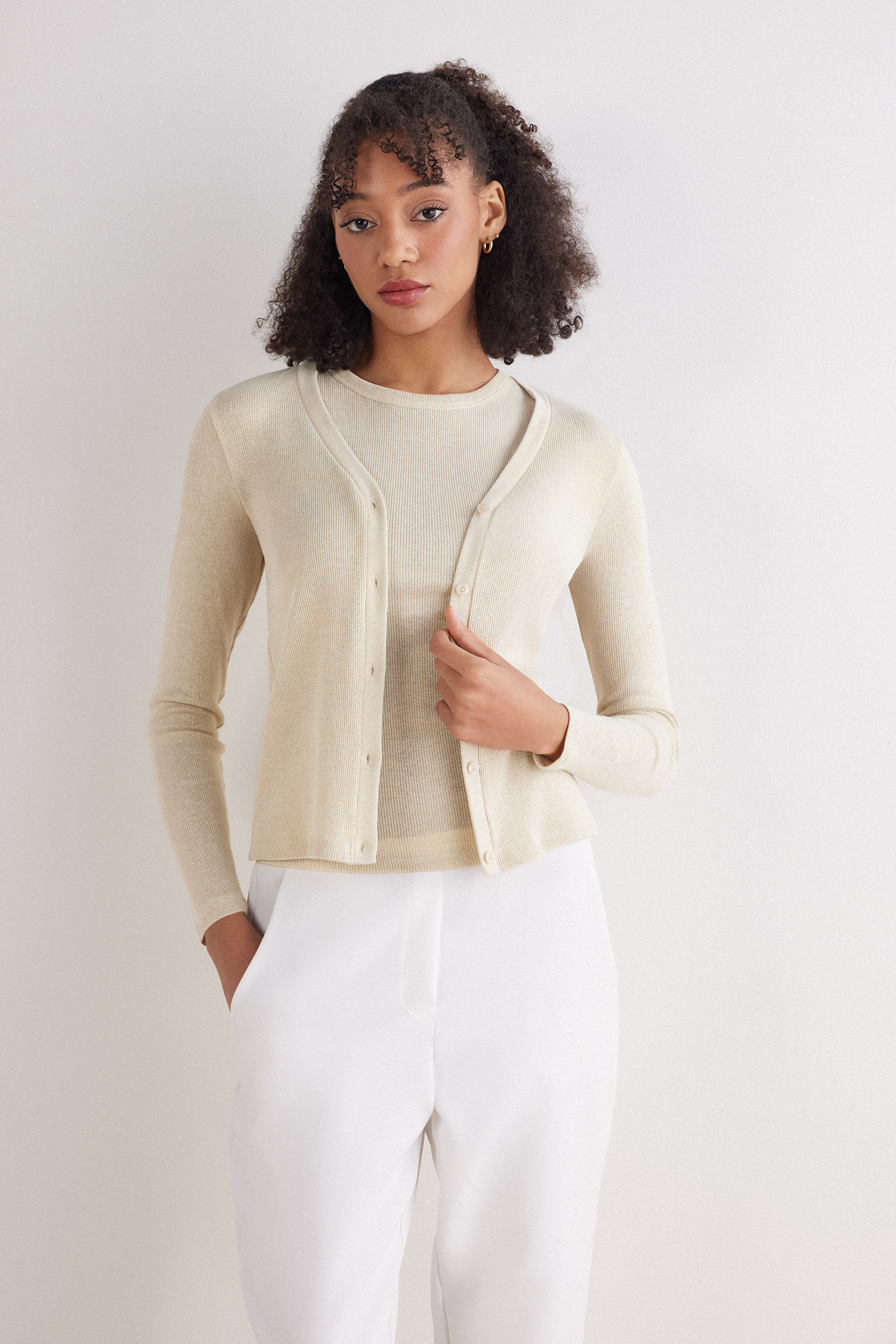 Cardigan a Costine in Cotone Lam&egrave;